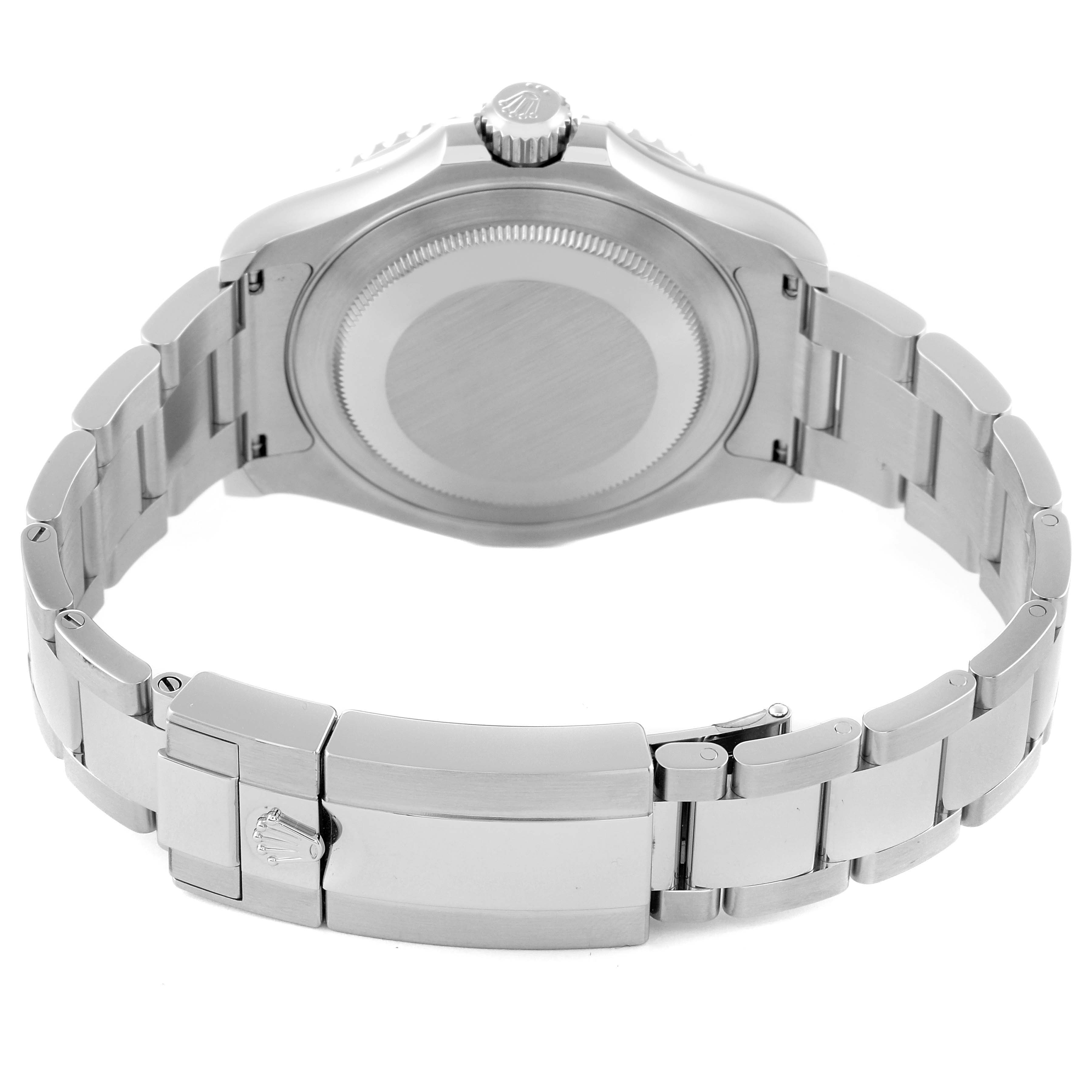 The image shows the back view of a Rolex Yacht-Master 126622 Men
s Stainless Steel Blue Dial 126622 Men
s Stainless Steel Blue Dial watch, featuring the case back and bracelet clasp.