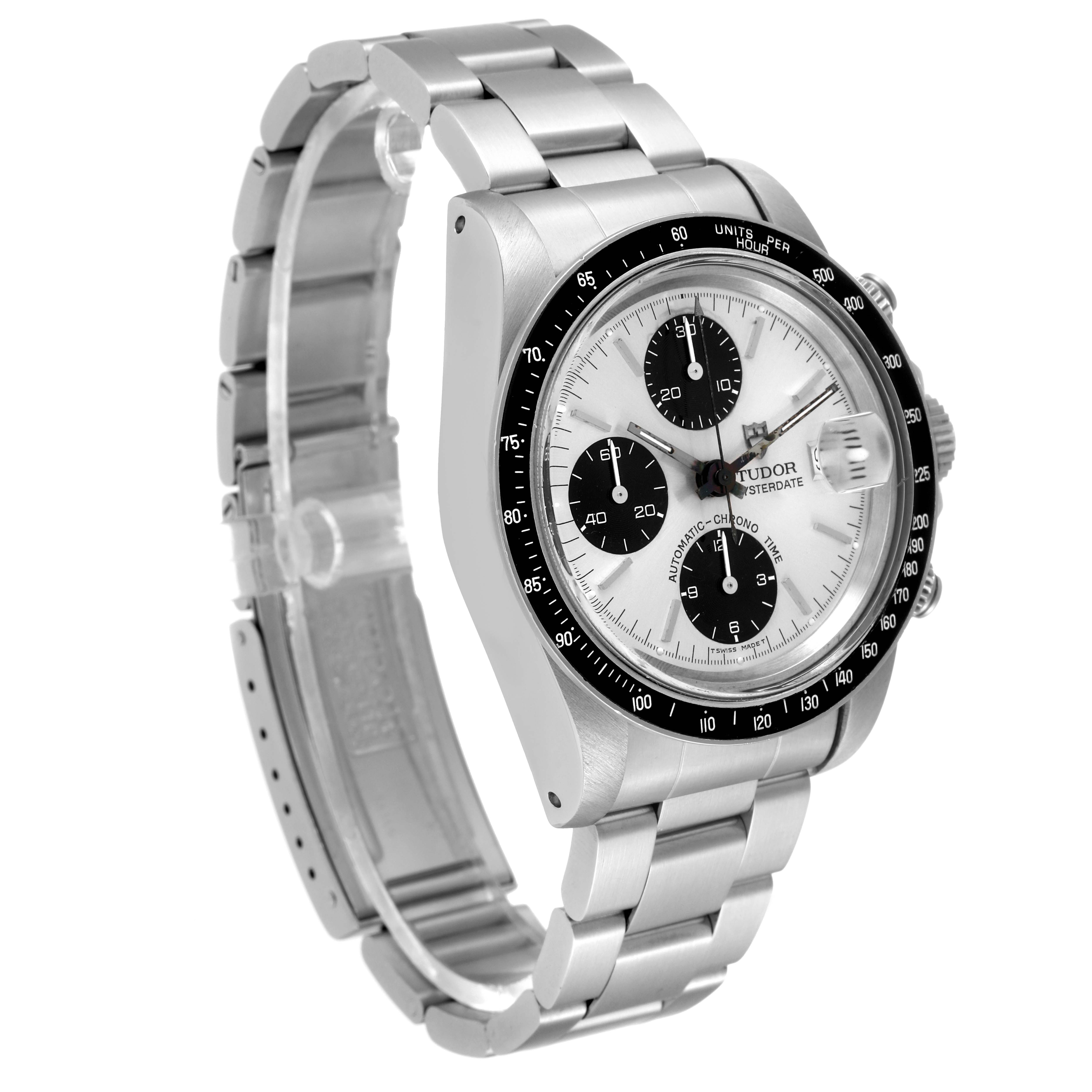 The image shows a Tudor Prince 79160 Men's Stainless Steel Silver Dial 79160 Men's Stainless Steel Silver Dial model watch at a three-quarter angle, highlighting the bracelet, case, and dial.