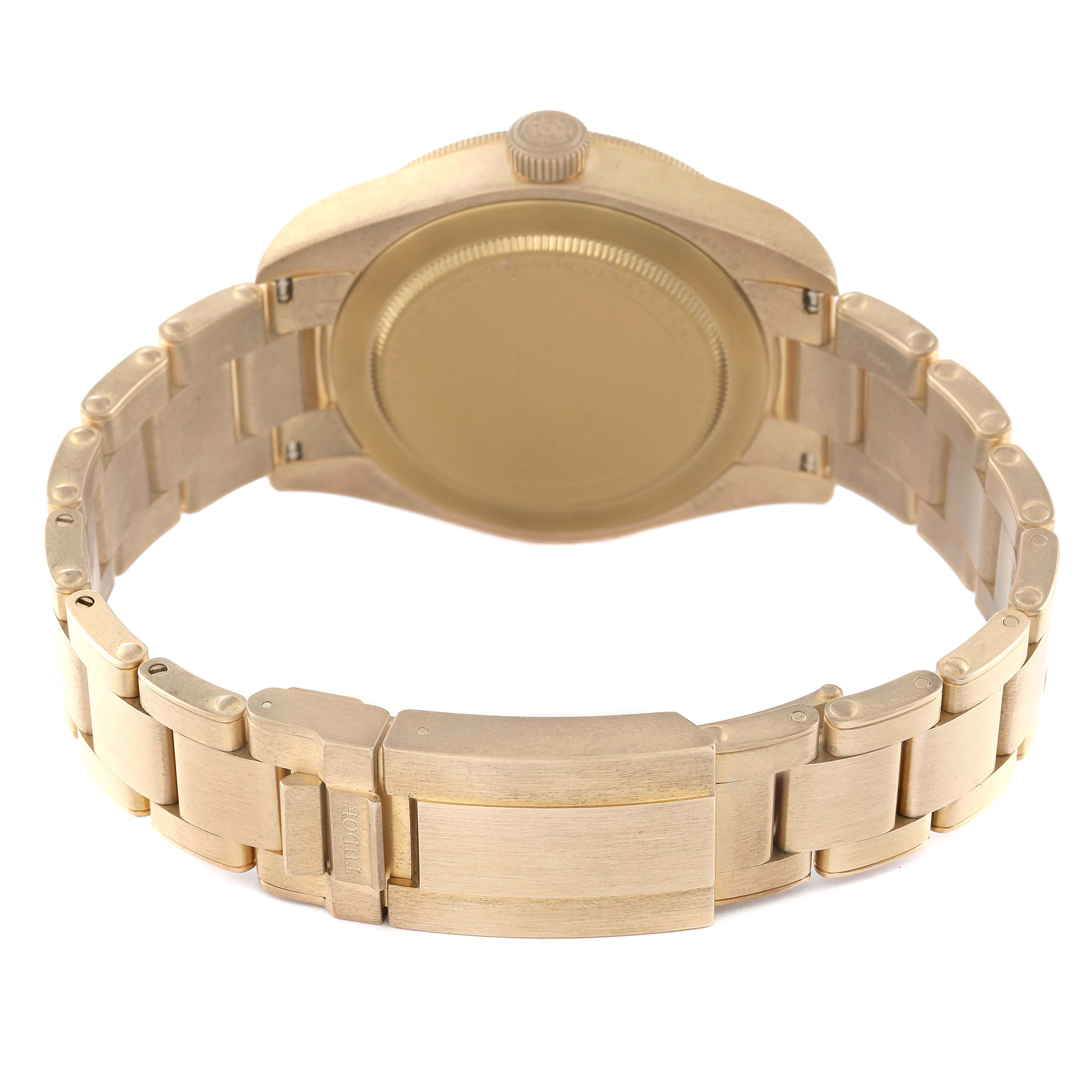 This image shows the backside and bracelet of a Tudor Heritage Black Bay 79012 Men's Bronze Brown Dial 79012 Men's Bronze Brown Dial watch, emphasizing the clasp and case back.