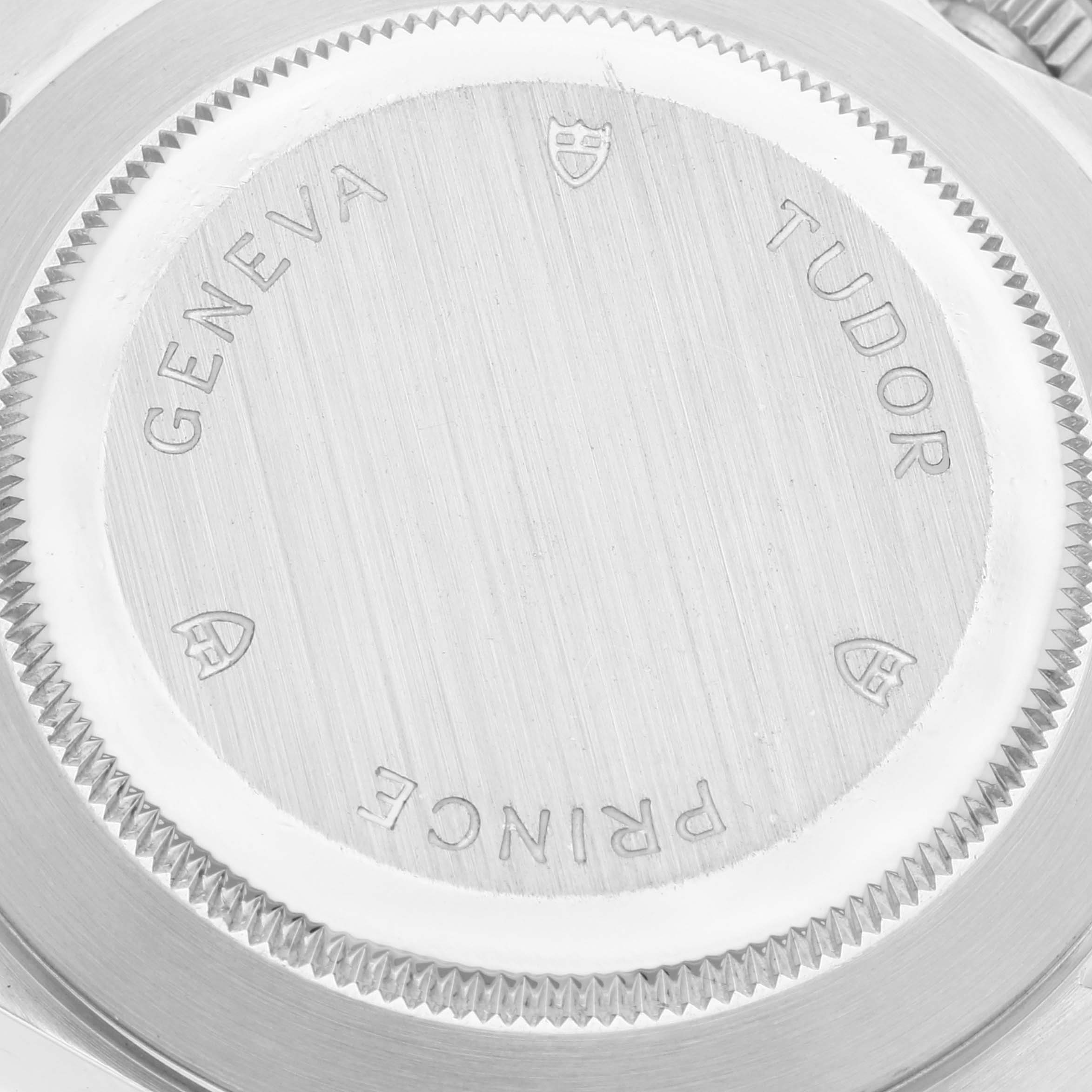 This image shows the case back of the Tudor Prince watch model, highlighting the brand name and engravings.
