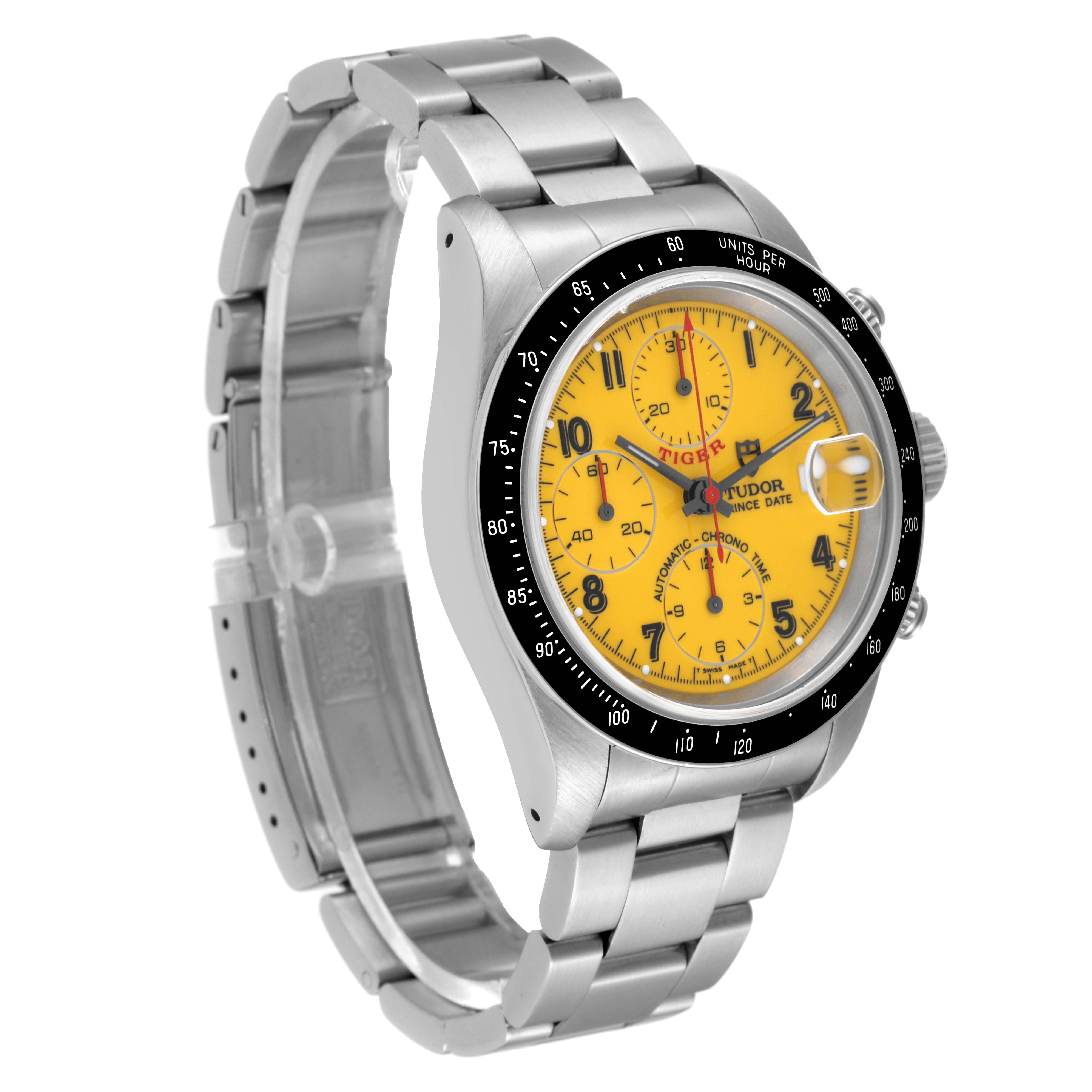 The image shows a side angle of the Tudor Prince model watch, displaying the face, bracelet, and bezel.