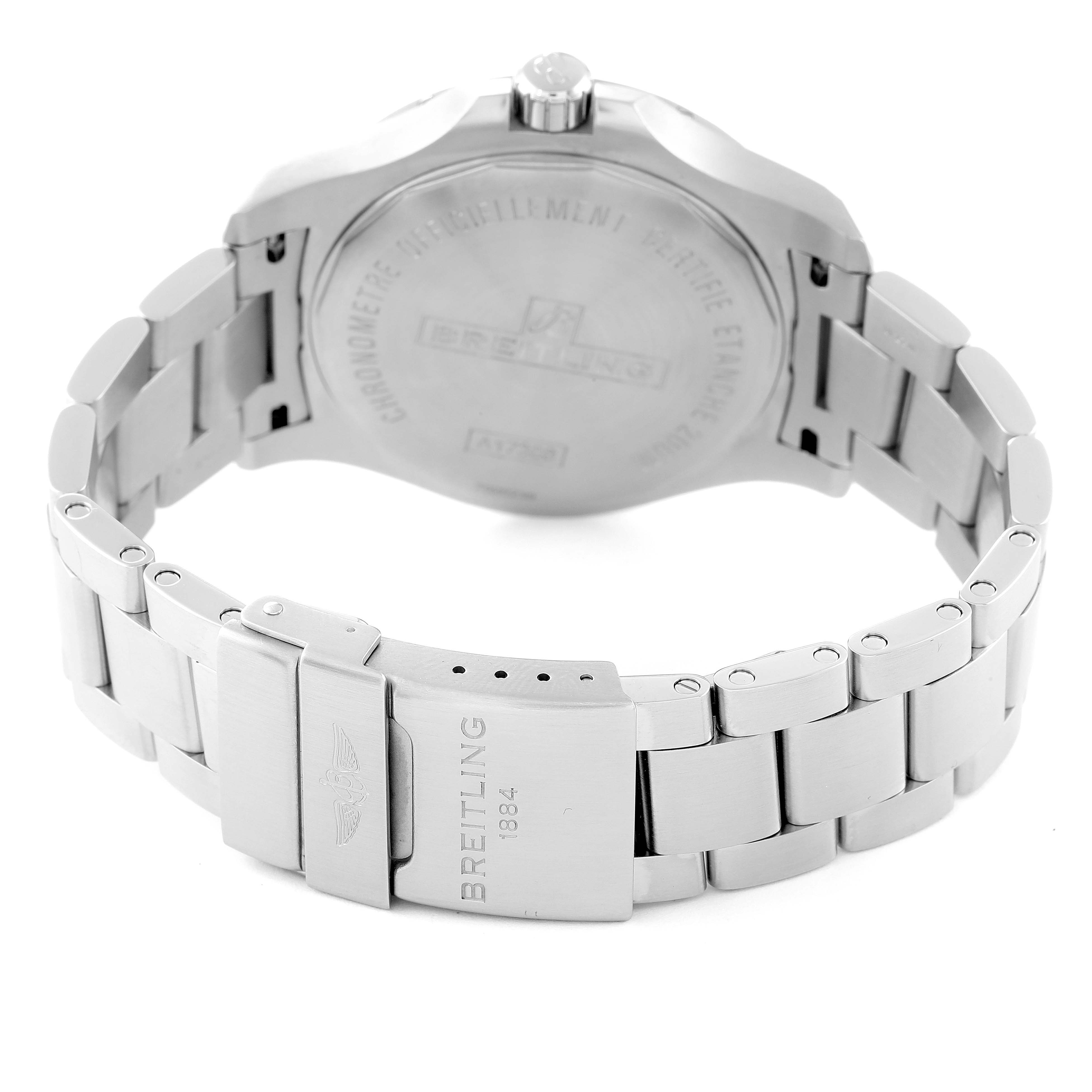 The image shows the back case and bracelet of the Breitling Colt A17388 Men's Stainless Steel Black Dial A17388 Men's Stainless Steel Black Dial watch.