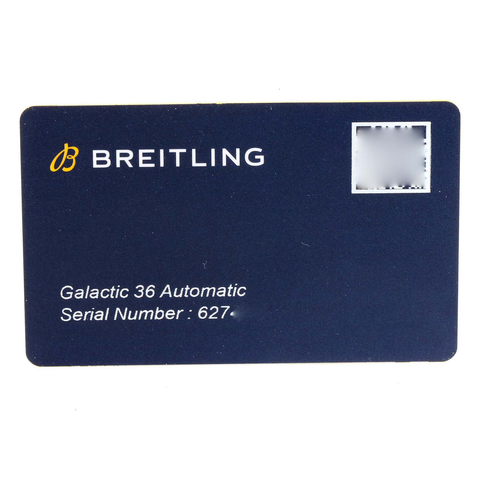 This image shows the warranty card for the Breitling A37330 Women's Stainless Steel Mother of Pearl Dial A37330 Women's Stainless Steel Mother of Pearl Dial Galactic 36 MOP Dial Diamond Steel Ladies Watch A37330 model.