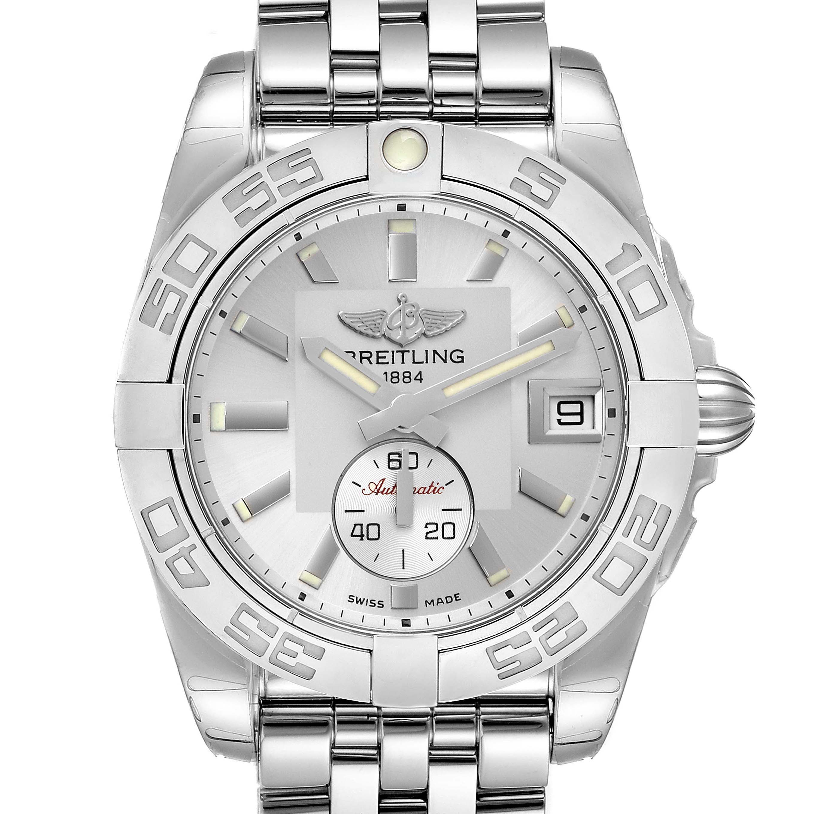The image shows a front view of the Breitling A37330 Women's Stainless Steel Silver Dial A37330 Women's Stainless Steel Silver Dial Galactic 36 Silver Dial Steel Ladies Watch A37330 Unworn model.