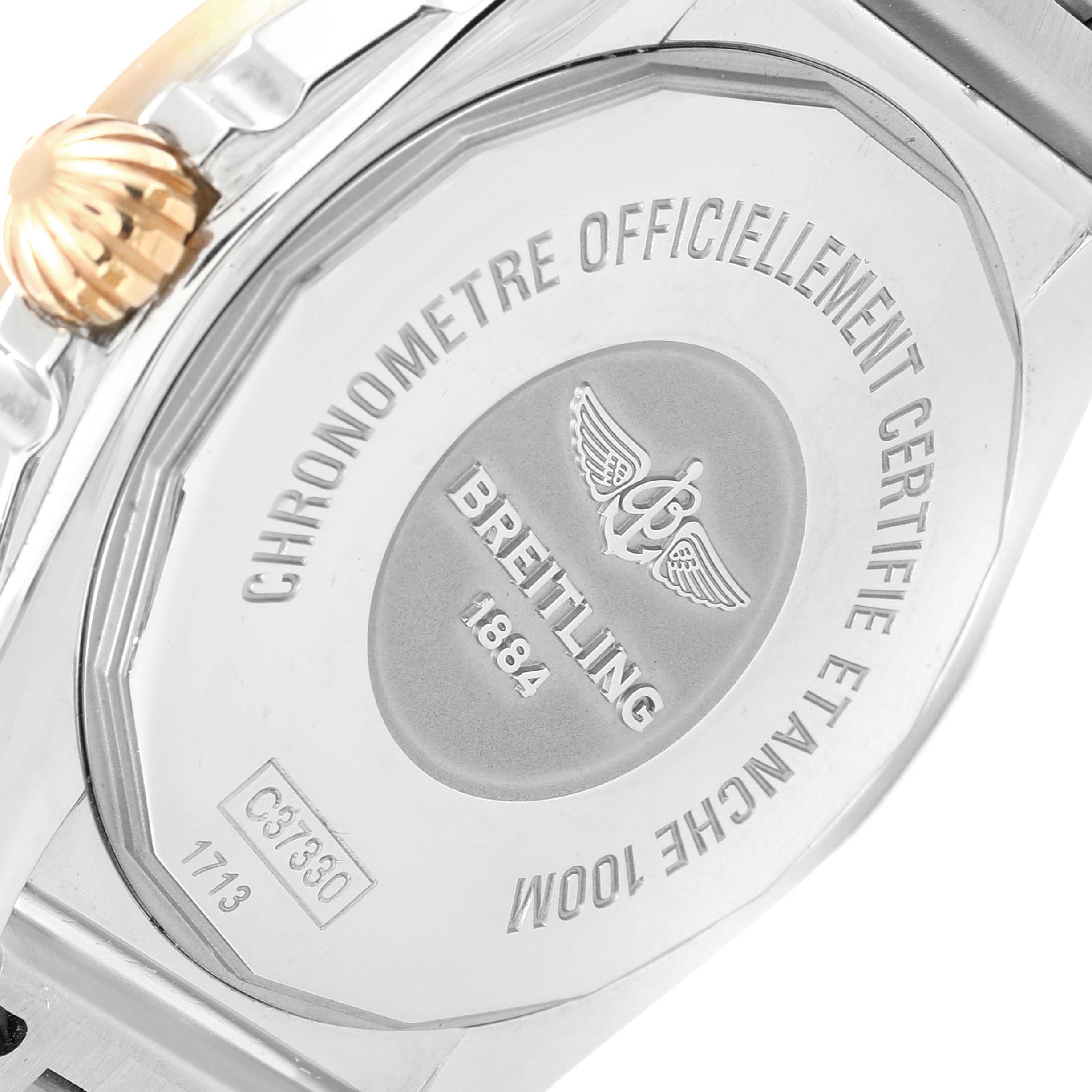 This image shows the case back of the Breitling C37330 Women's Steel and Gold (two tone) Mother of Pearl Dial C37330 Women's Steel and Gold (two tone) Mother of Pearl Dial Galactic 36 MOP Dial Steel Rose Gold Watch C37330.