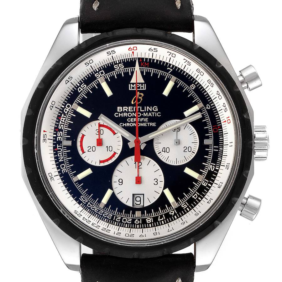 Breitling Navitimer Chronomatic Black Dial Black Stap Mens Watch A14360 SwissWatchExpo