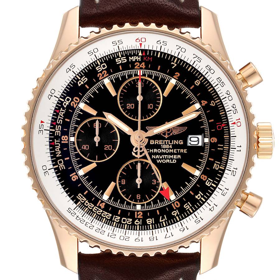 Breitling Navitimer World 18K Rose Gold Black Dial LE Watch H24322 Box Papers SwissWatchExpo