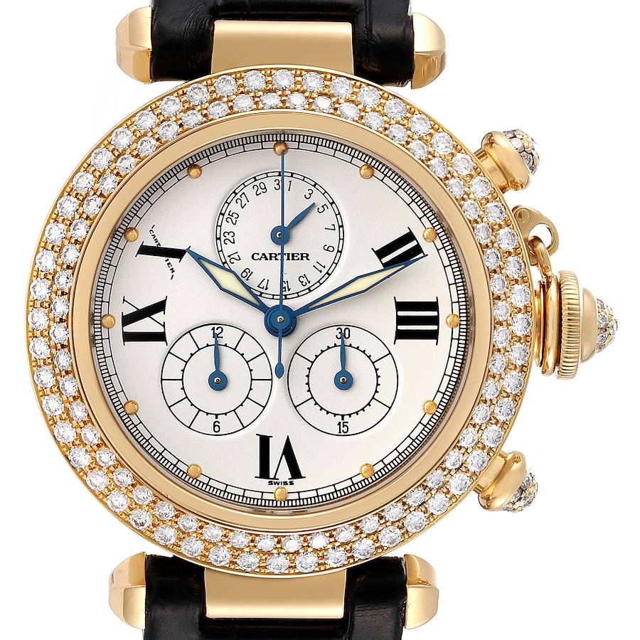 Cartier Pasha Chronograph Yellow Gold Diamond Mens Watch 1354 SwissWatchExpo