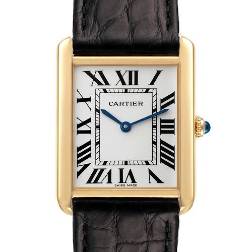 Photo of Cartier Tank Solo Yellow Gold Steel Black Strap Large Watch W5200004 Box Card