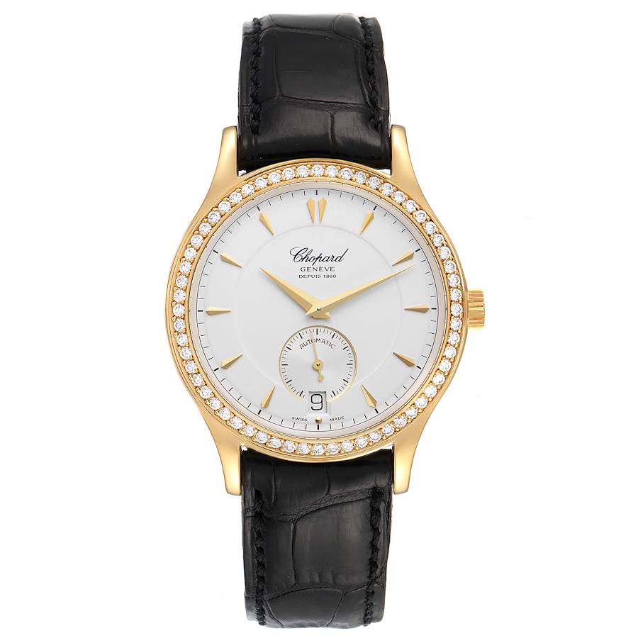 Chopard Classique Yellow Gold Silver Dial Diamond Mens Watch 1860