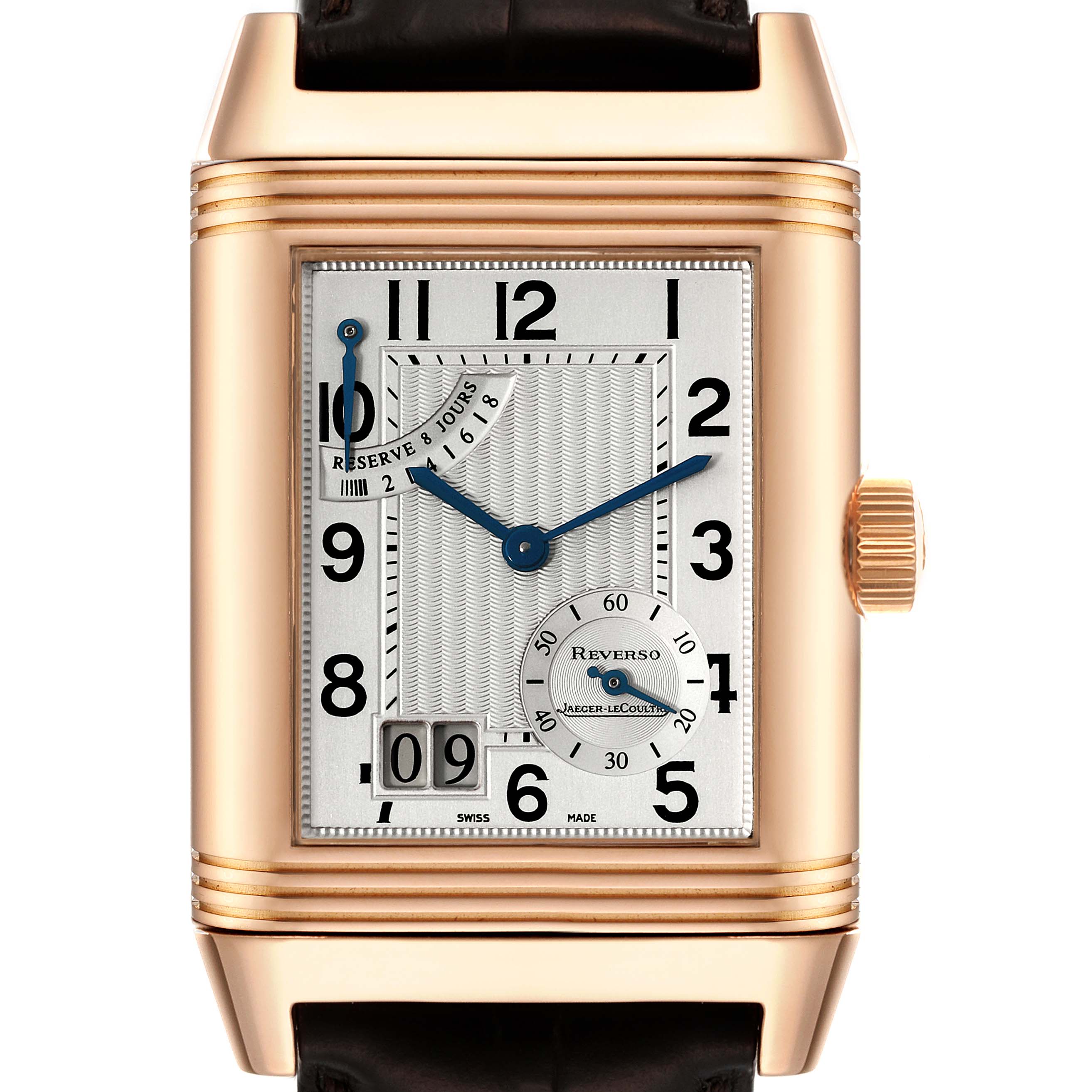 Jaeger LeCoultre Reverso Grande Date Rose Gold Mens Watch