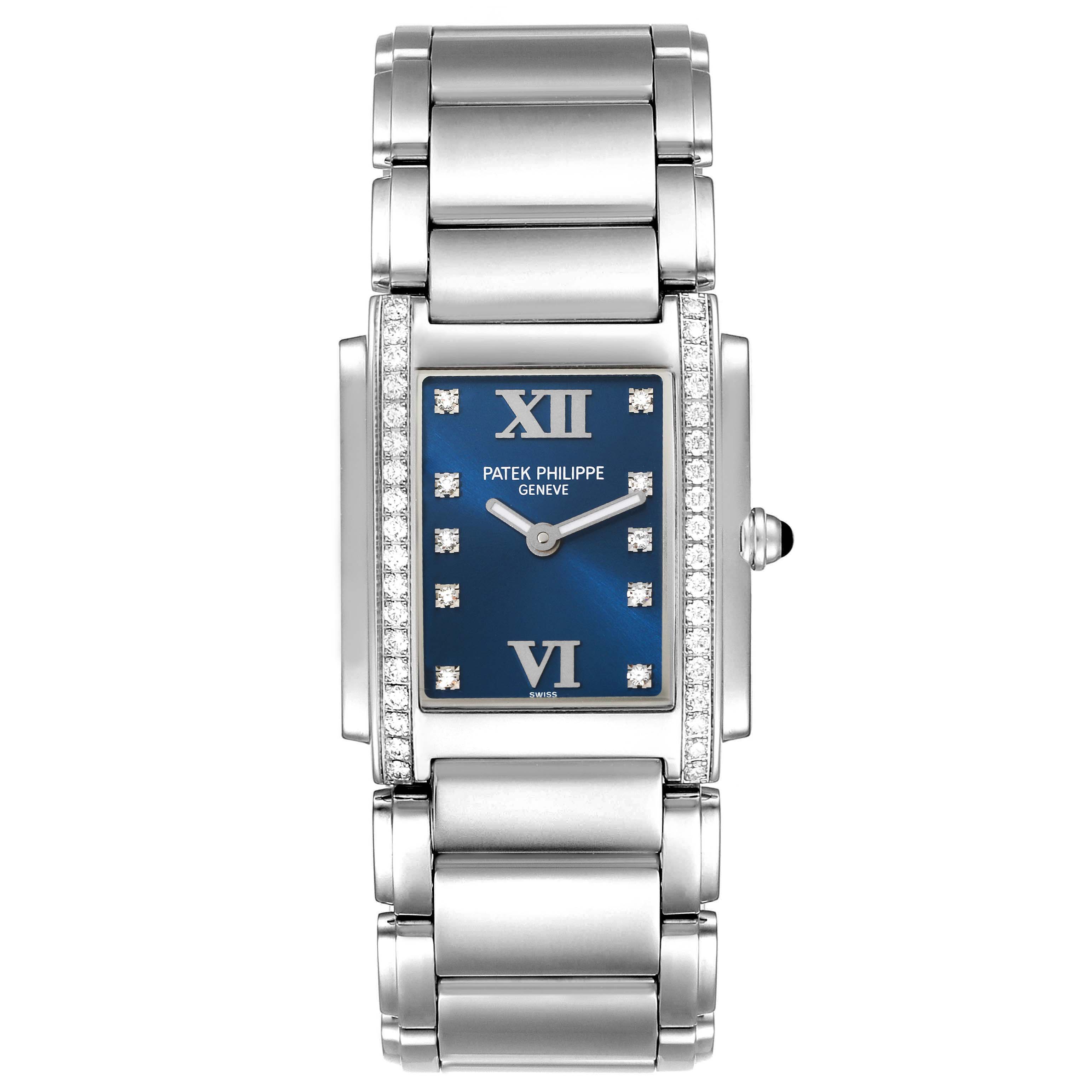 Patek Philippe Twenty-4 Blue Dial Steel Diamond Ladies Watch 4910 ...