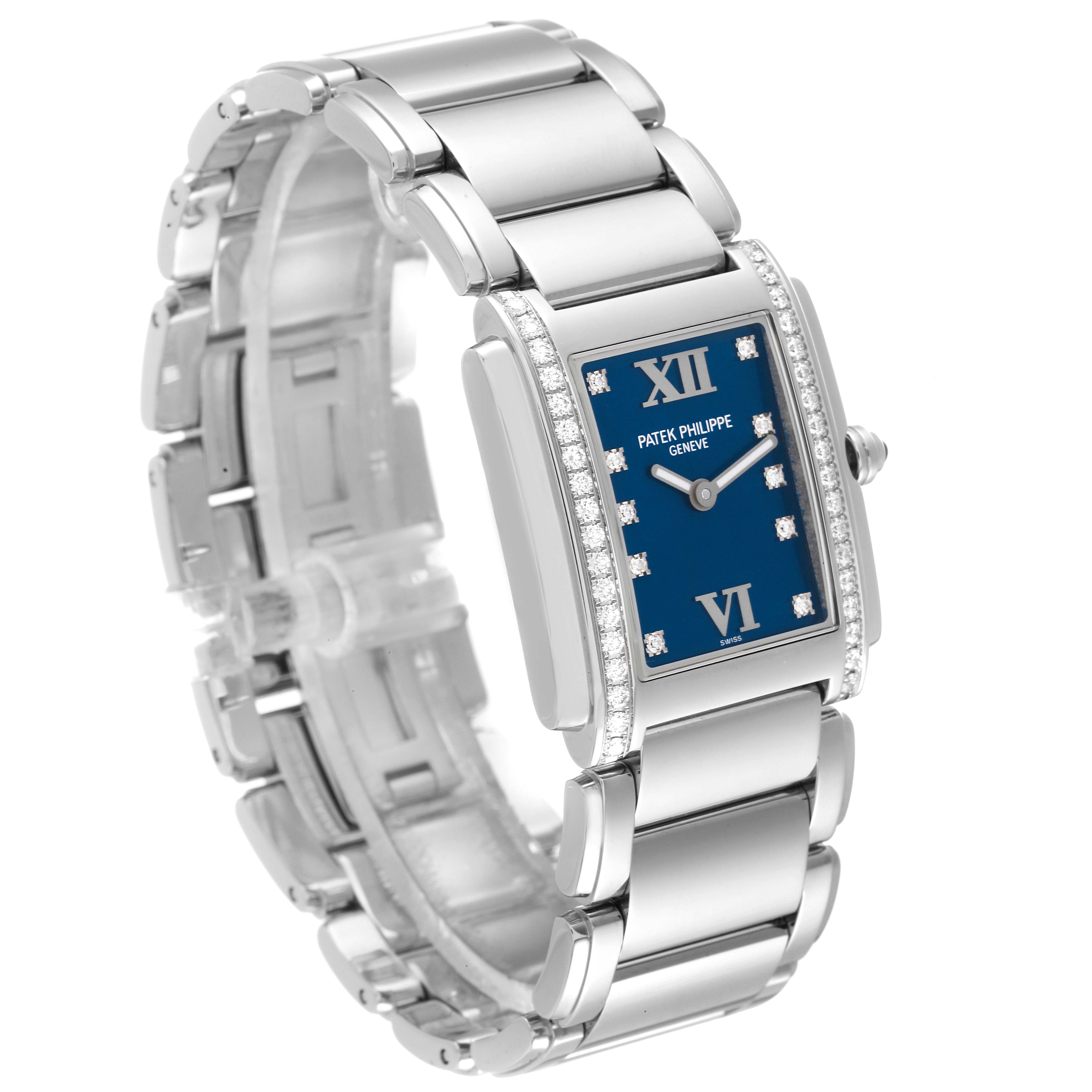 Patek Philippe Twenty-4 Blue Dial Steel Diamond Ladies Watch 4910 ...