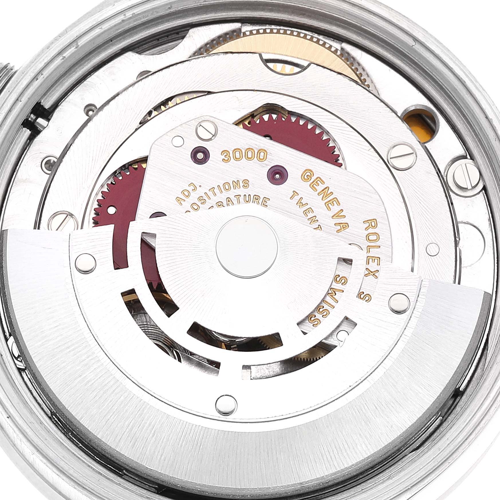 The image shows the intricate internal mechanism of the Rolex Air-King 14010 Men's Stainless Steel Blue Dial 14010 Men's Stainless Steel Blue Dial watch, viewed from the back.