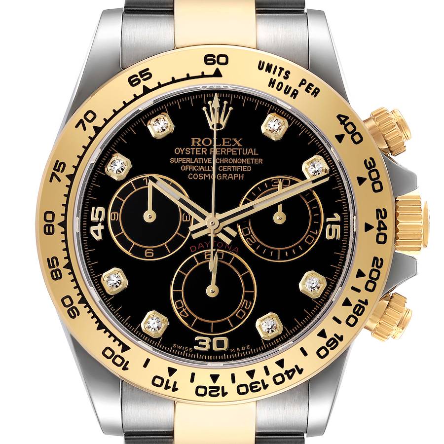 Rolex Daytona Steel Yellow Gold Black Diamond Dial Mens Watch 116503 Box Card ONE LINK ADDED SwissWatchExpo
