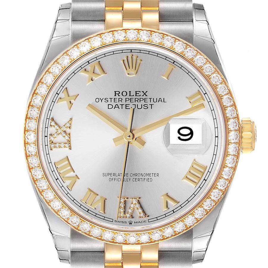 Rolex Datejust 36 Steel Yellow Gold Silver Dial Diamond Watch 126283 Unworn SwissWatchExpo