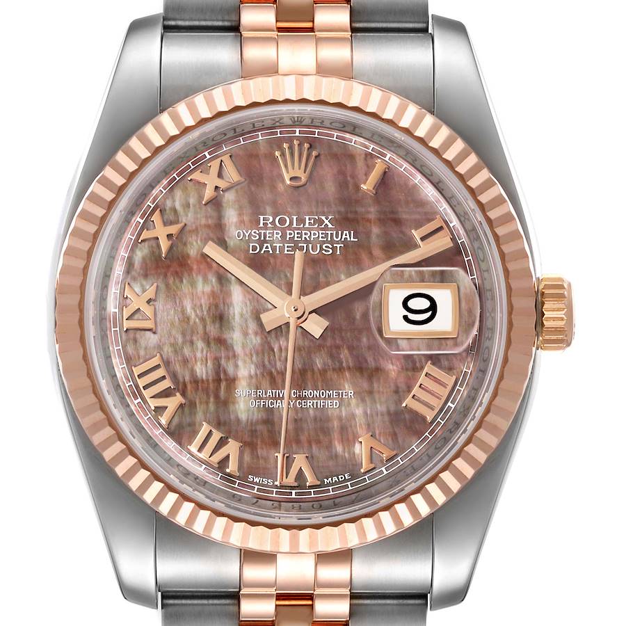 Rolex Datejust Steel Rose Gold Mother of Pearl Dial Mens Watch 116231 SwissWatchExpo