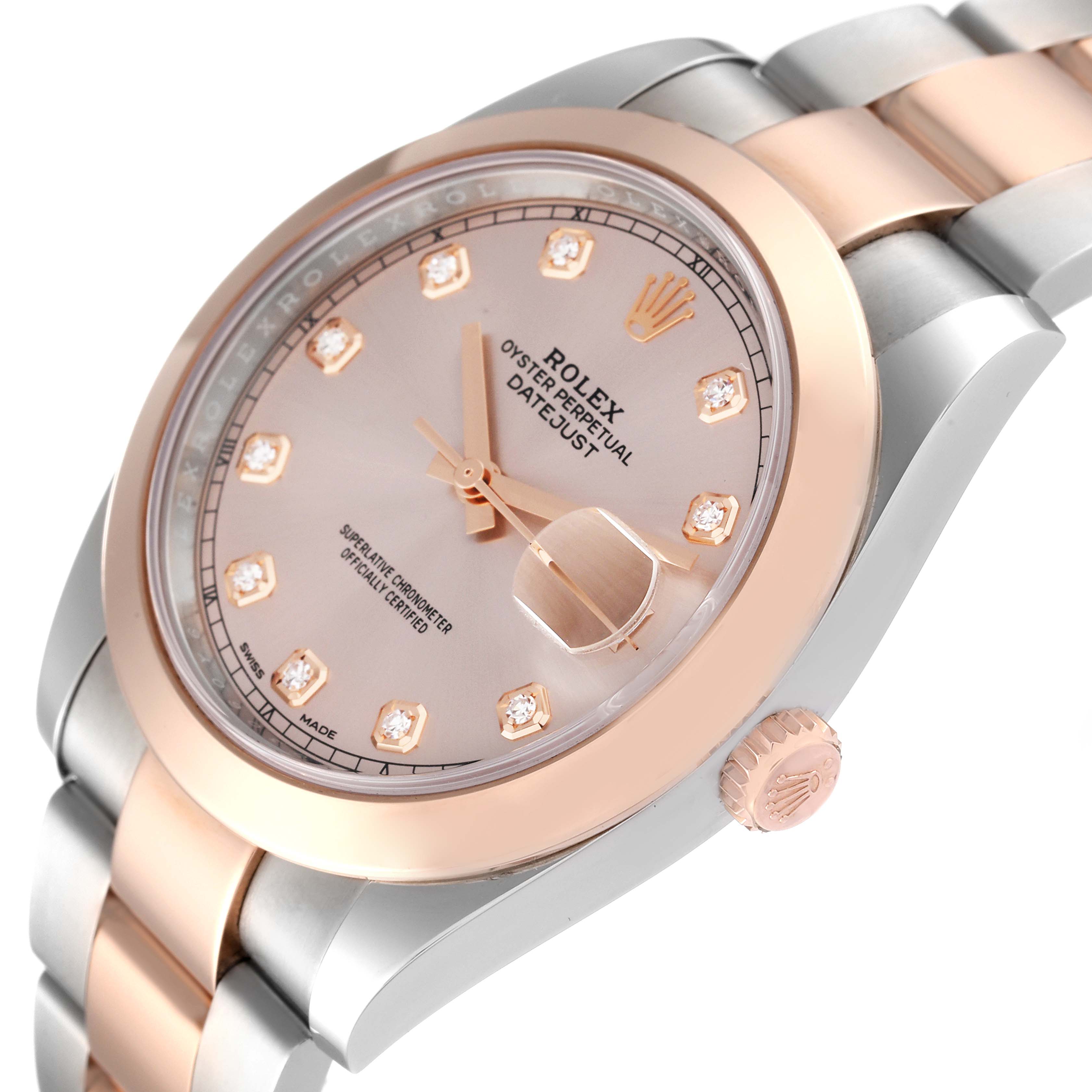 The image shows the face and part of the bracelet of a Rolex Datejust 41 126301 Men's Steel and Gold (two tone) Pink Dial 126301 Men's Steel and Gold (two tone) Pink Dial model from a right-side angle.
