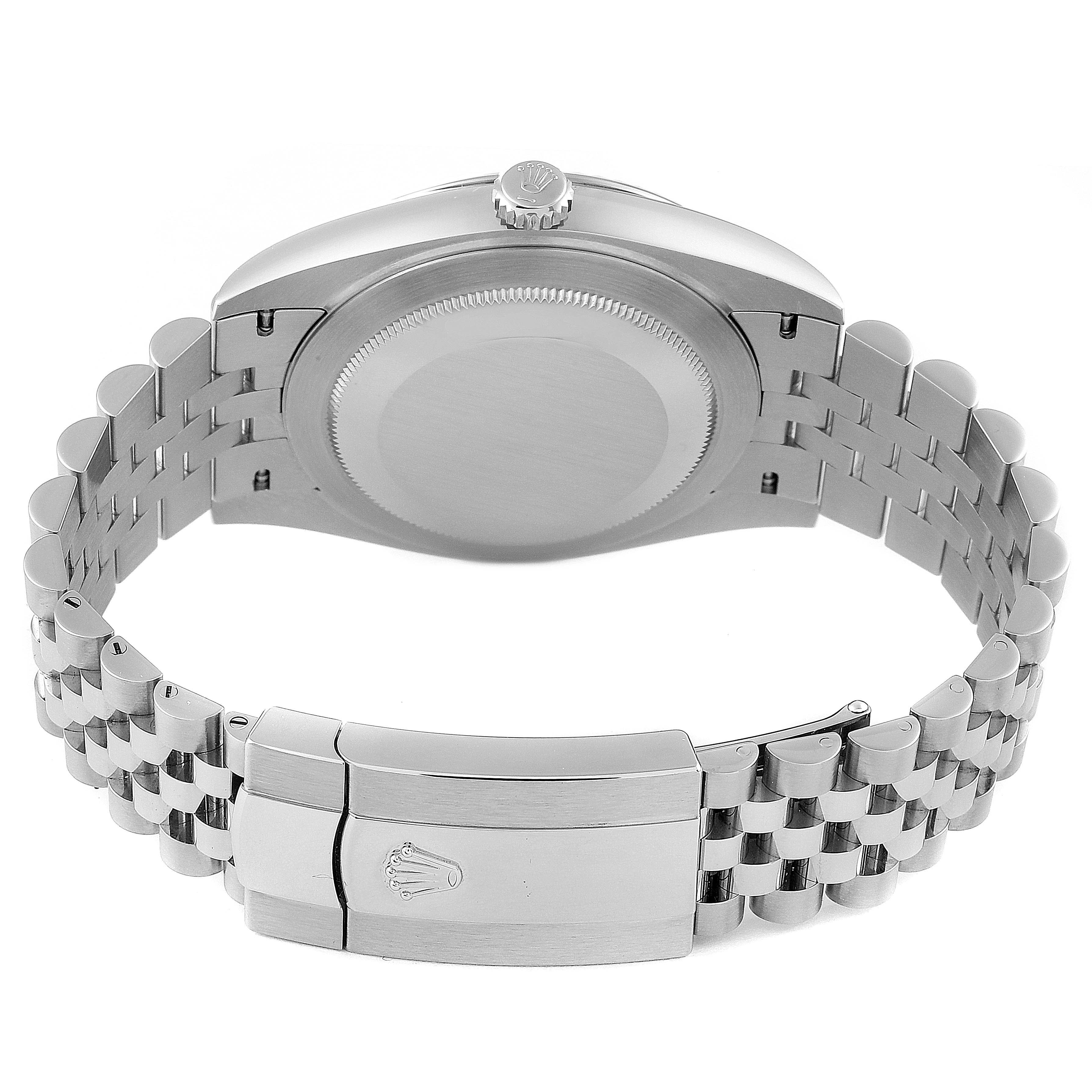 This image shows the backside and bracelet of a Rolex Datejust 41 126334 Men's Stainless Steel Grey Dial 126334 Men's Stainless Steel Grey Dial watch, focusing on the clasp and case back.