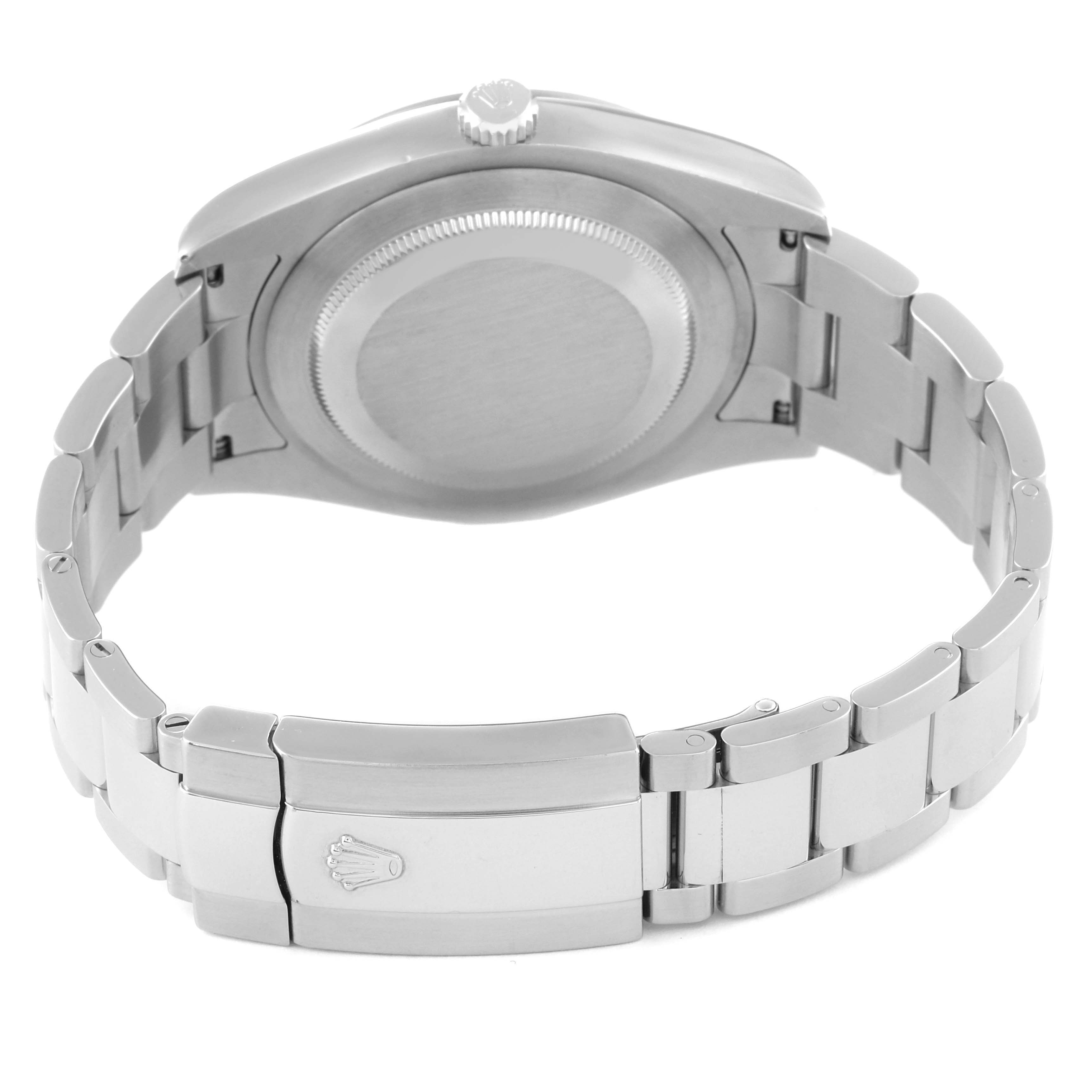 The image shows the back case and clasp of the Rolex Datejust 41 116334 Men's Stainless Steel White Dial 116334 Men's Stainless Steel White Dial watch from a rear angle.