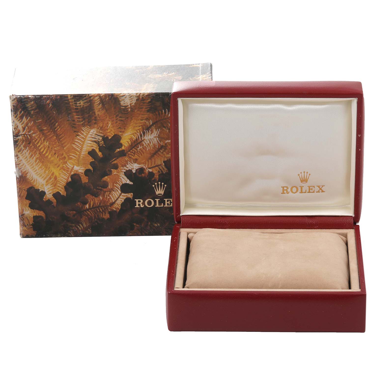 The image shows the open box and outer packaging for a Rolex Datejust 69174 Women's Stainless Steel Silver Dial 69174 Women's Stainless Steel Silver Dial watch.