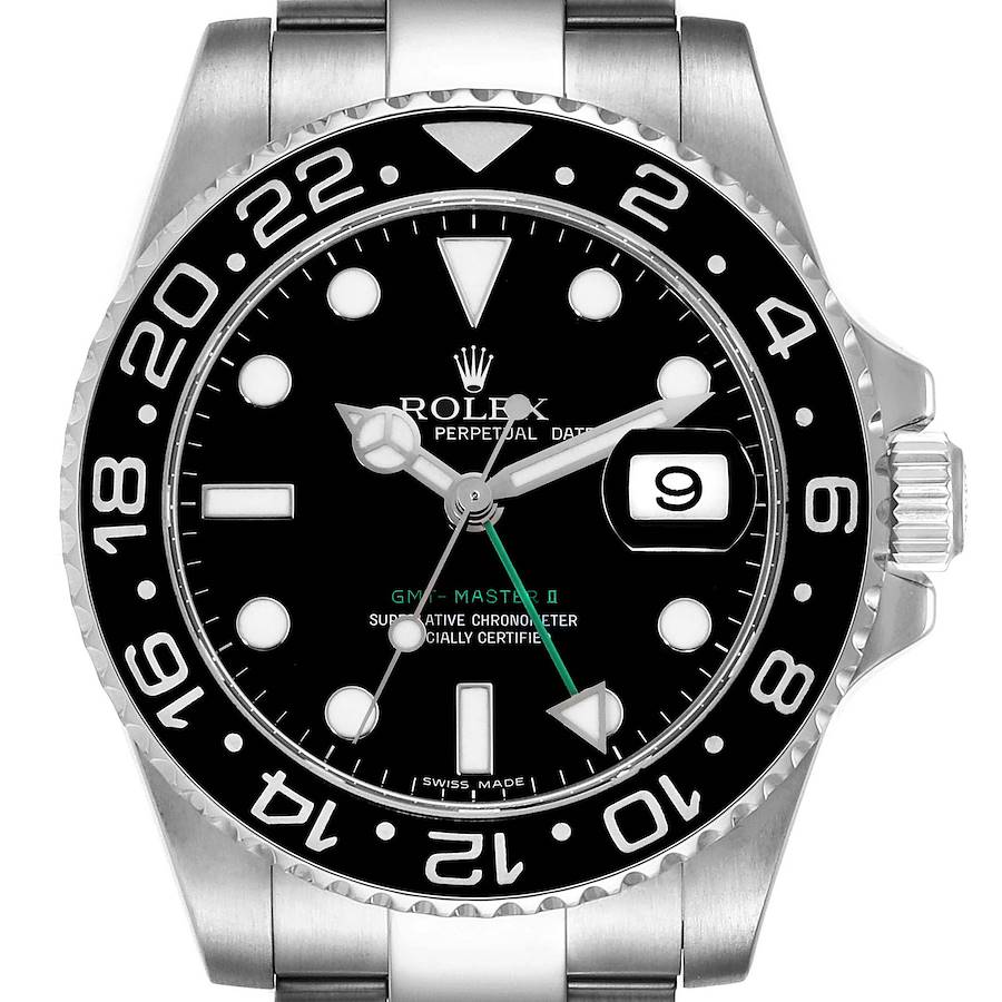 Rolex GMT Master II Black Dial Green Hand Steel Mens Watch 116710 Box Card SwissWatchExpo