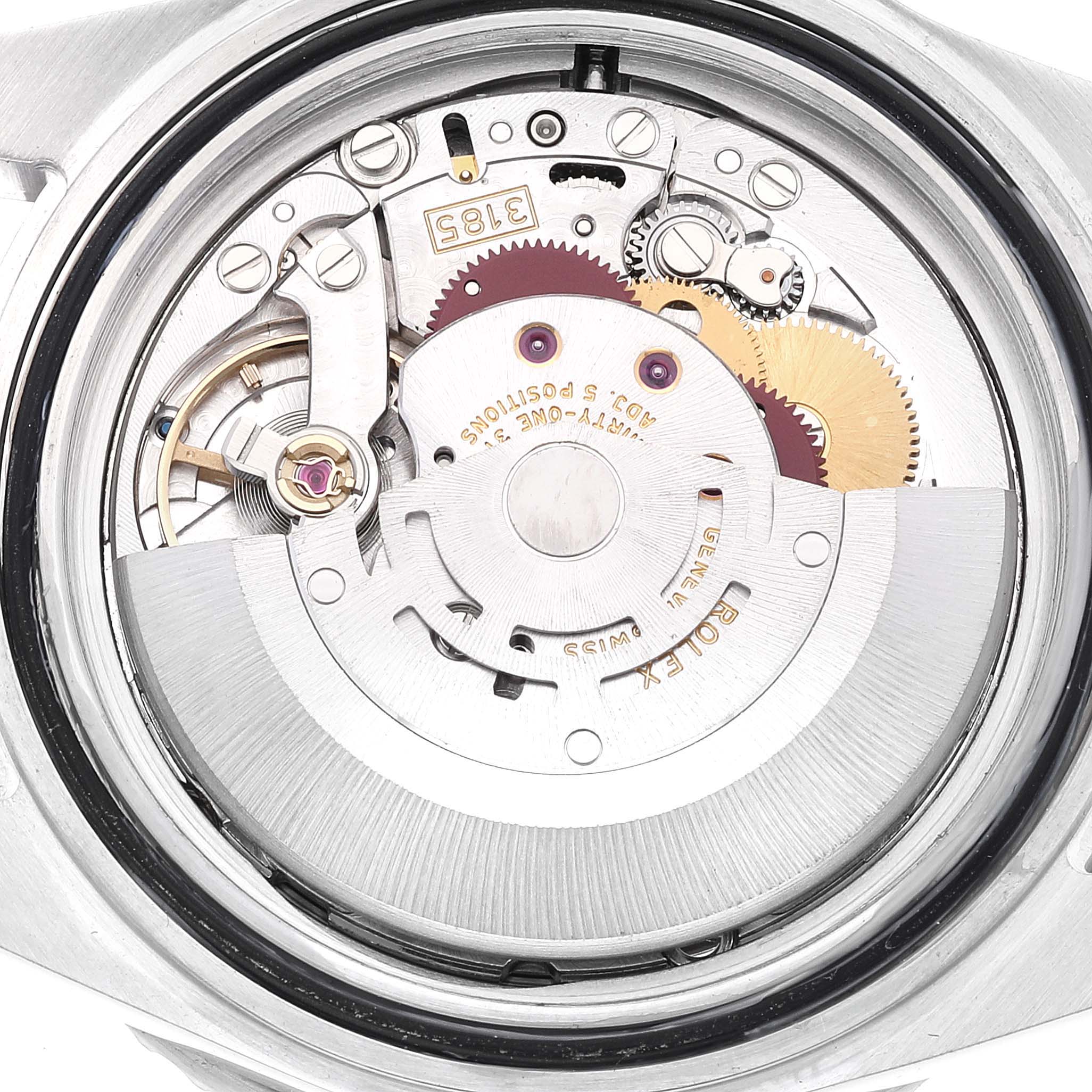 The image shows the internal mechanism and movement of the Rolex GMT-Master 16710 Men's Stainless Steel Black Dial 16710 Men's Stainless Steel Black Dial watch from a back view.