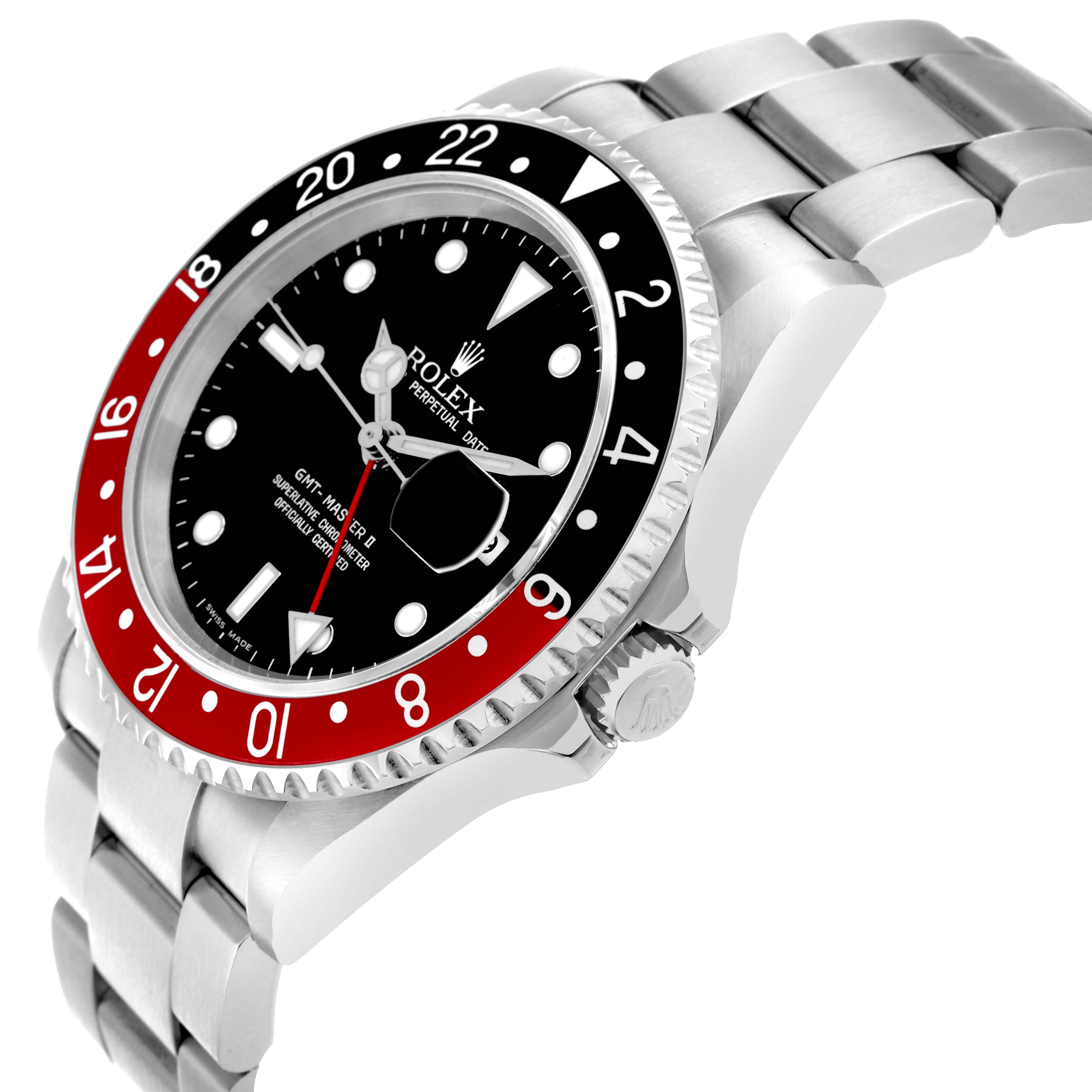 The Rolex GMT-Master 16710 Men
s Stainless Steel Black Dial watch is shown at a side angle, displaying the bezel, crown, and part of the bracelet.