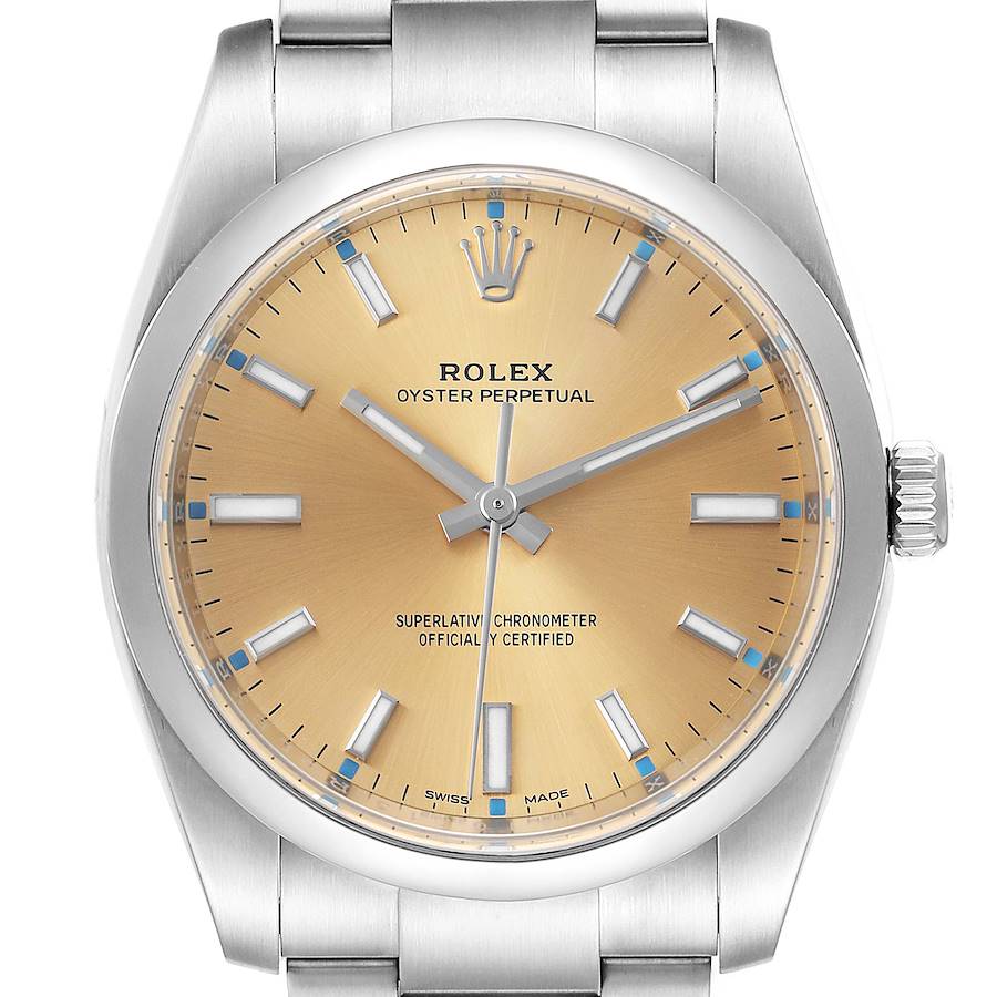 Rolex Oyster Perpetual 34mm White Grape Dial Steel Mens Watch 114200 SwissWatchExpo