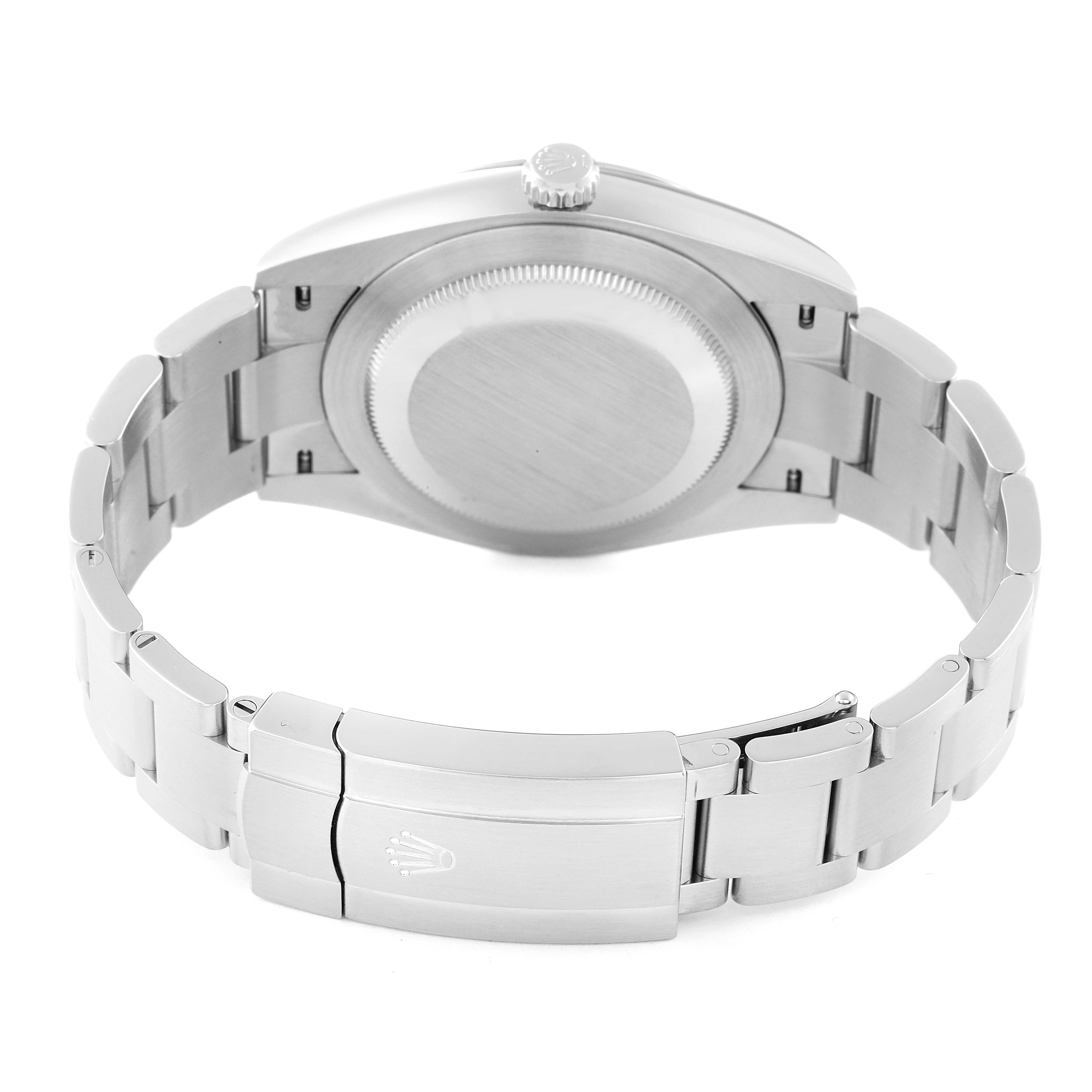 This image shows the back view of a Rolex Oyster Perpetual 124300 Men's Stainless Steel Silver Dial 124300 Men's Stainless Steel Silver Dial watch, featuring the closed clasp and bracelet.