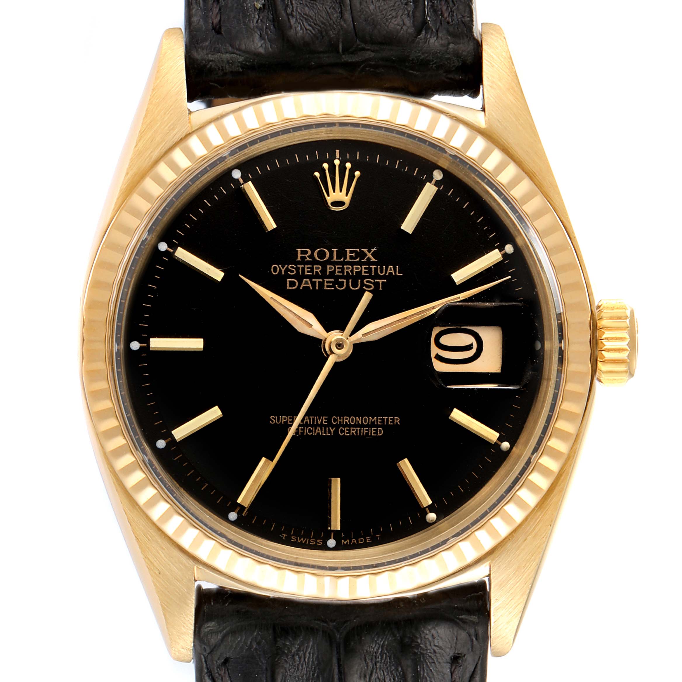 Rolex President Datejust 18k Yellow Gold Black Dial Vintage Mens Watch ...