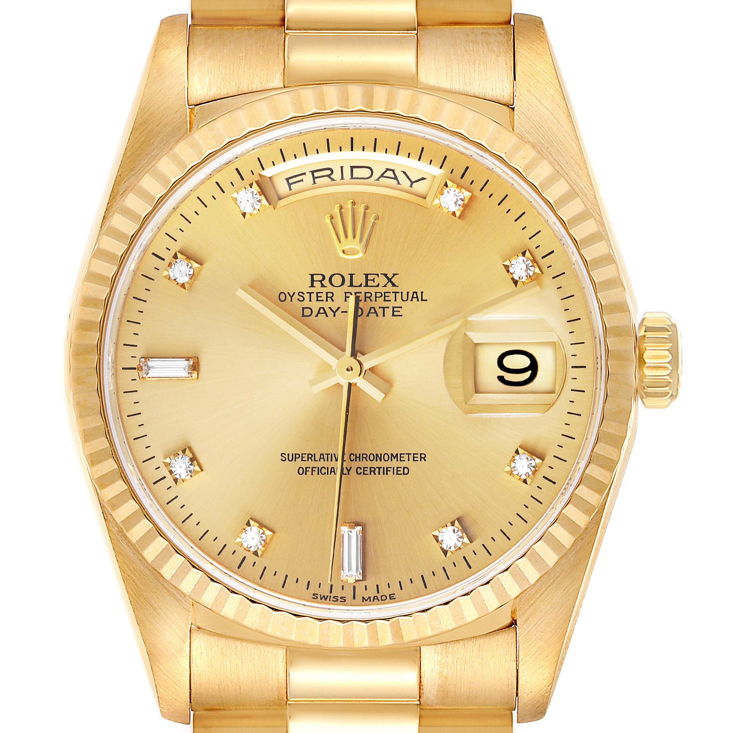 Rolex President Day-Date 36mm Yellow Gold Diamond Mens Watch 18238 ...