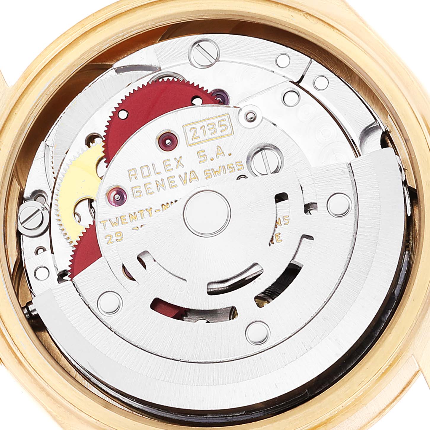 This image shows a close-up of the Rolex President 69178 Women
s Yellow Gold Champagne Dial 69178 Women
s Yellow Gold Champagne Dial model watch
s inner movement mechanism.