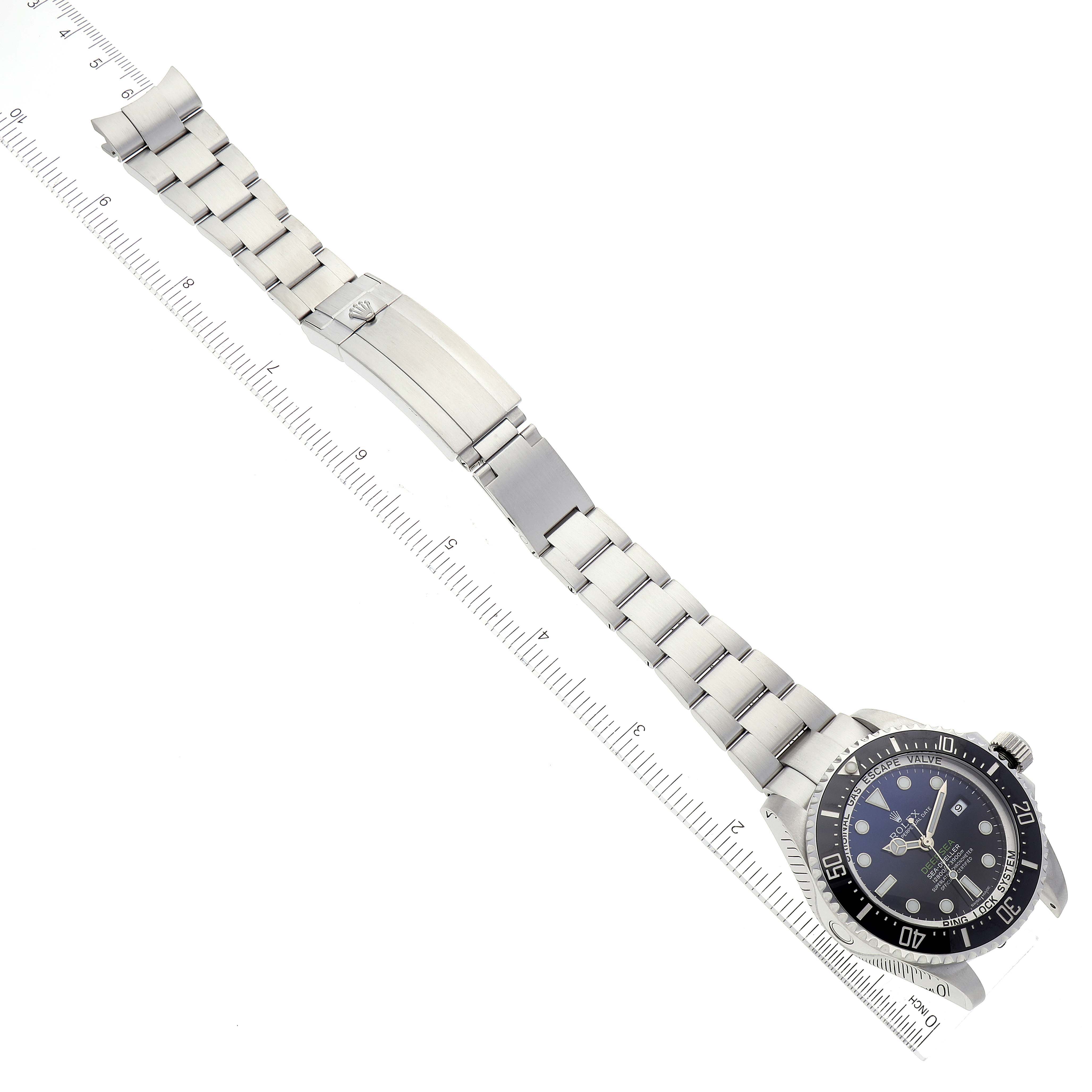 The image shows an angled view of the Rolex Sea-Dweller 116660 Men's Stainless Steel Blue Dial 116660 Men's Stainless Steel Blue Dial, displaying the full watch including the bracelet, clasp, and face.