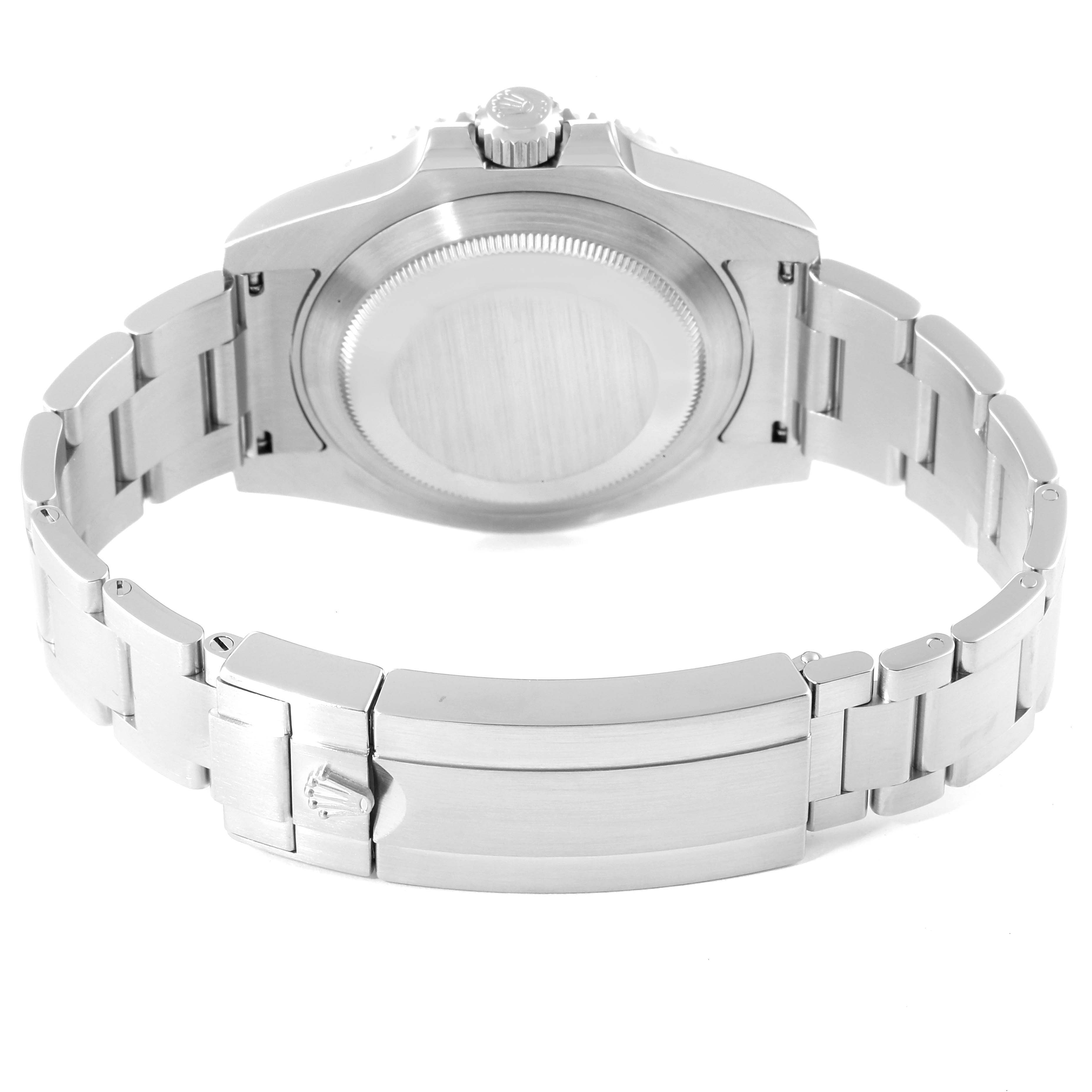 The image shows the back view of a Rolex Submariner 114060 Men
s Stainless Steel Black Dial 114060 Men
s Stainless Steel Black Dial watch, highlighting the bracelet and clasp.