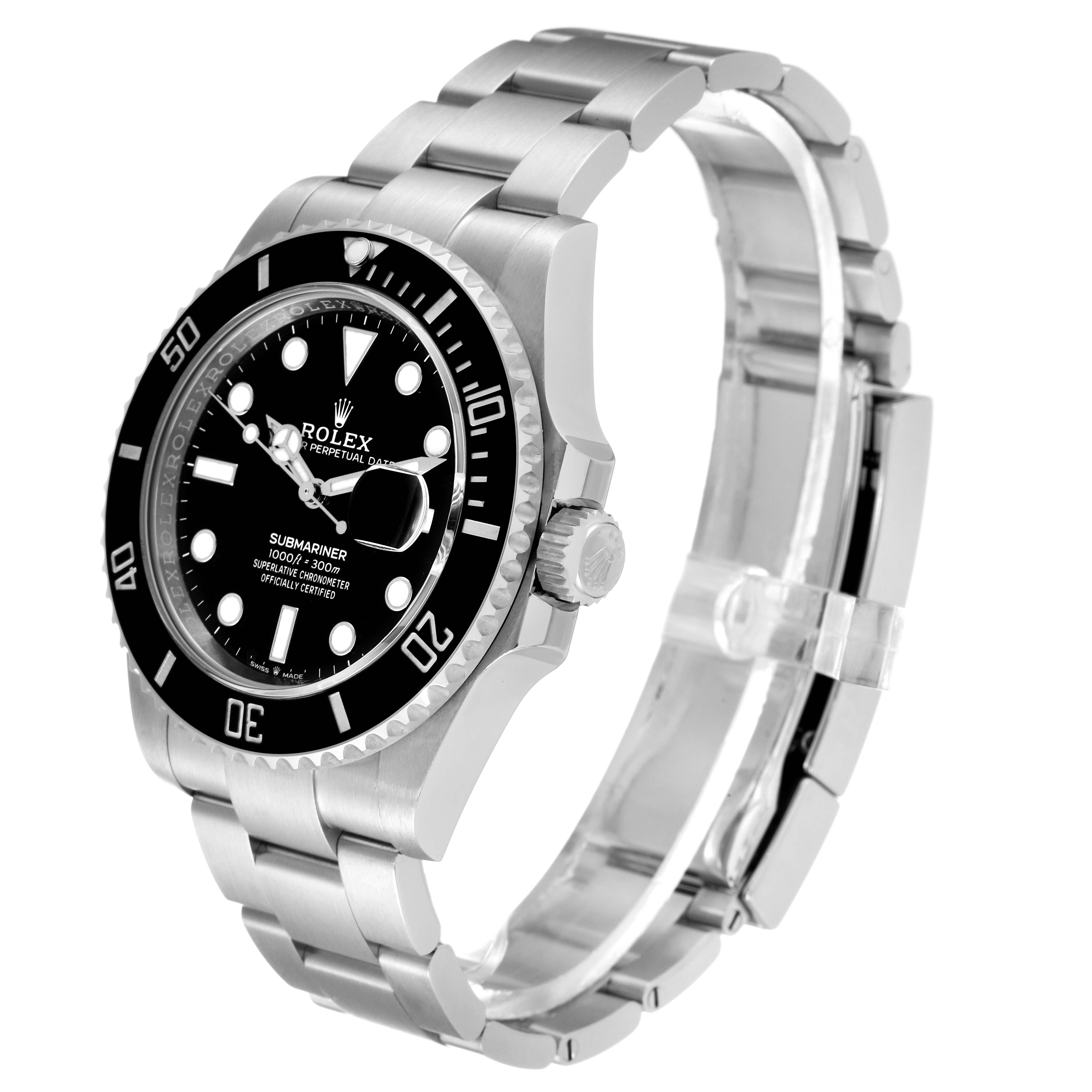 The image shows a Rolex Submariner 126610 Men
s Stainless Steel Black Dial 126610 Men
s Stainless Steel Black Dial watch from a three-quarter angle, displaying the face, bezel, crown, and bracelet.