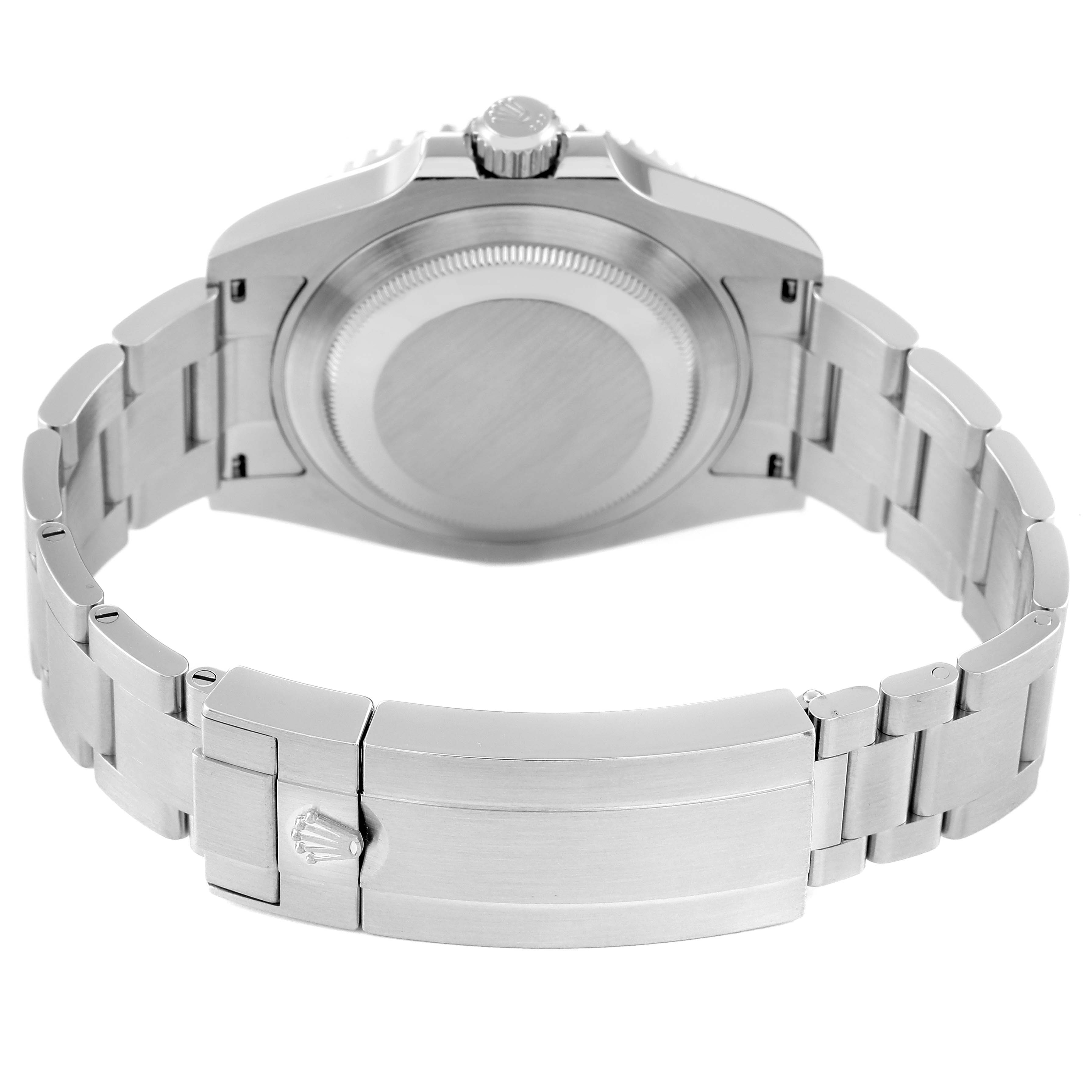 This image shows the rear view of a Rolex Submariner 126610 Men
s Stainless Steel Black Dial 126610 Men
s Stainless Steel Black Dial watch, highlighting the case back and bracelet clasp.