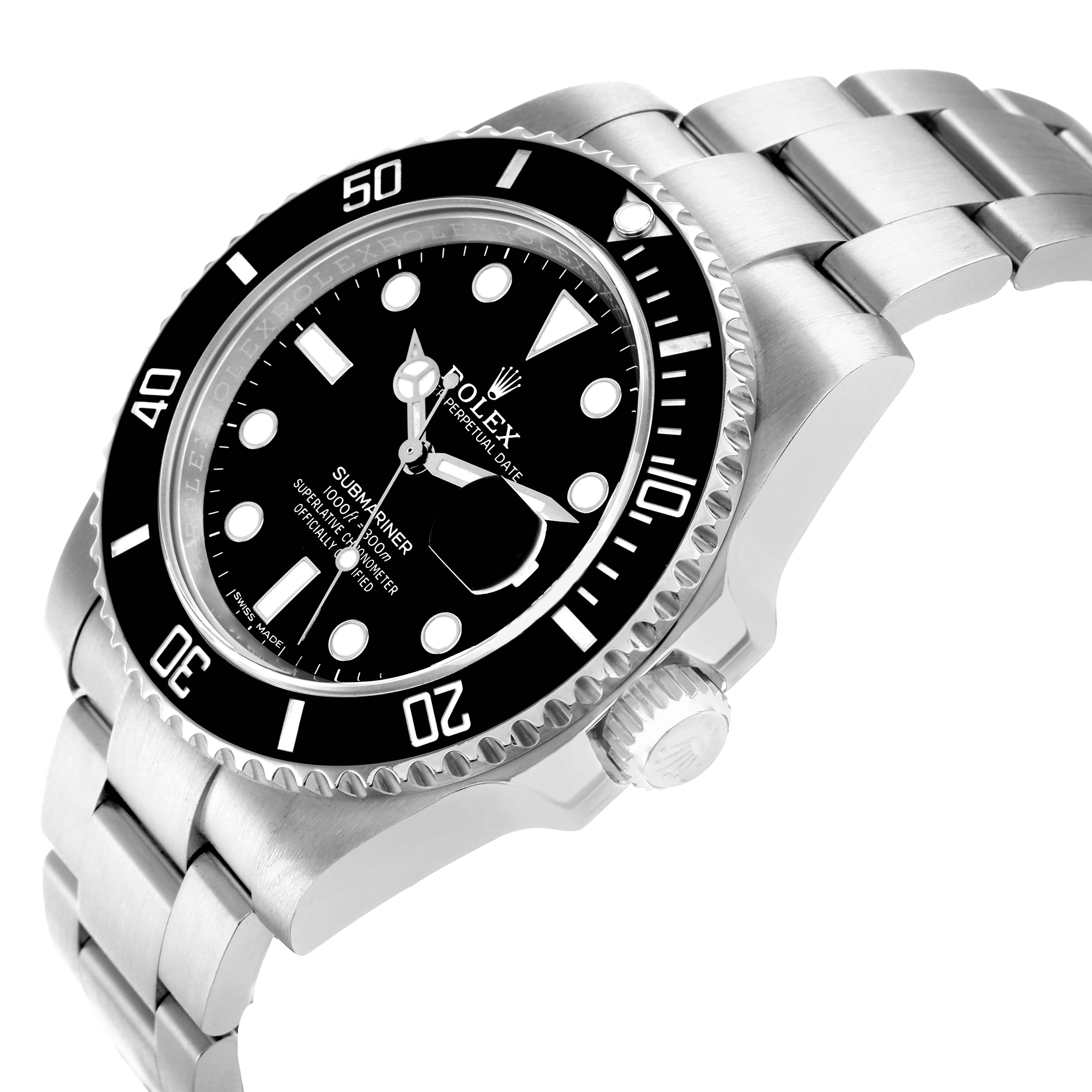 The Rolex Submariner 116610 Men
s Stainless Steel Black Dial watch is shown at a slight angle, featuring the dial, bezel, case, and part of the bracelet.