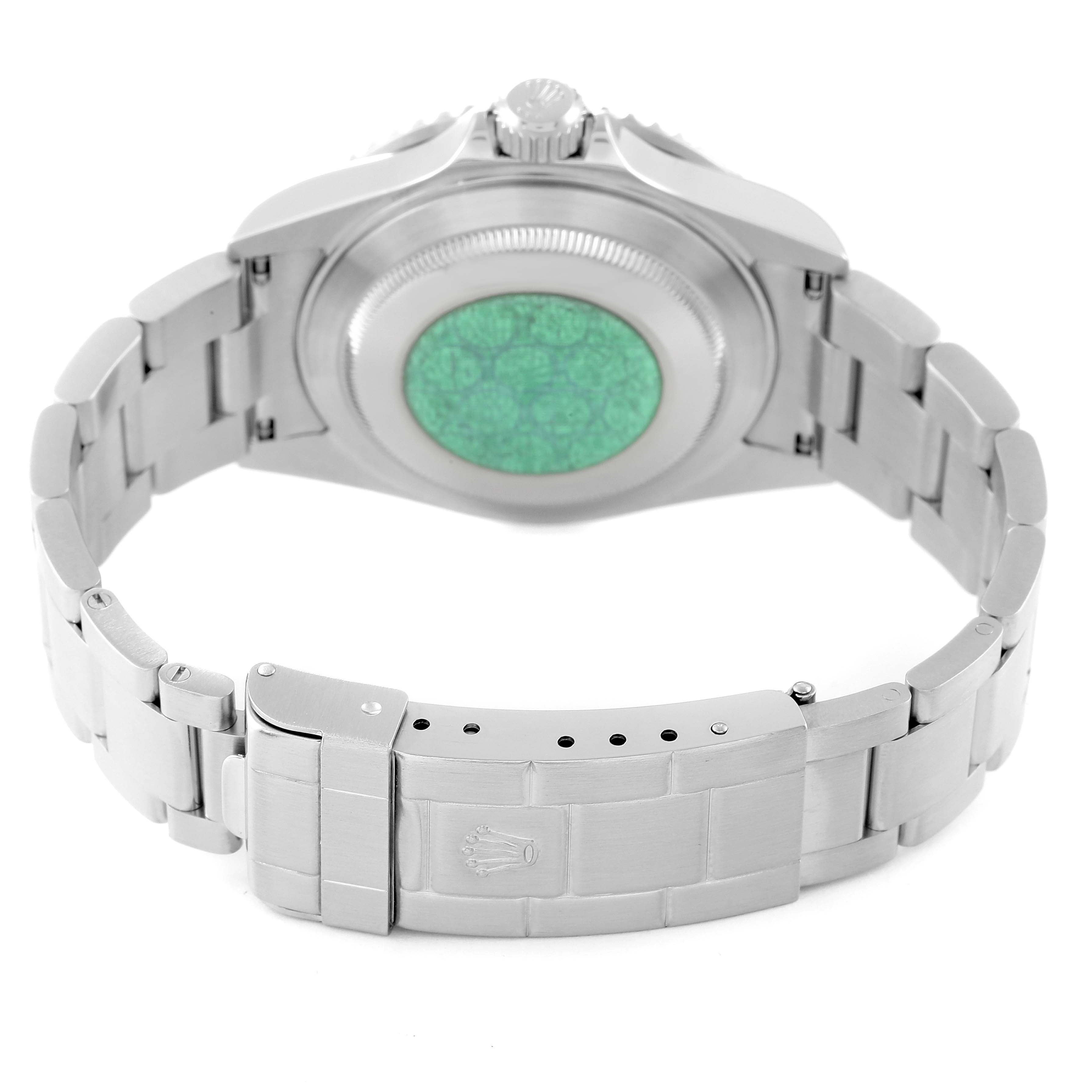 The image shows the back and bracelet of a Rolex Submariner 16610LV Men
s Stainless Steel Black Dial 16610LV Men
s Stainless Steel Black Dial watch, displaying the clasp and case back.