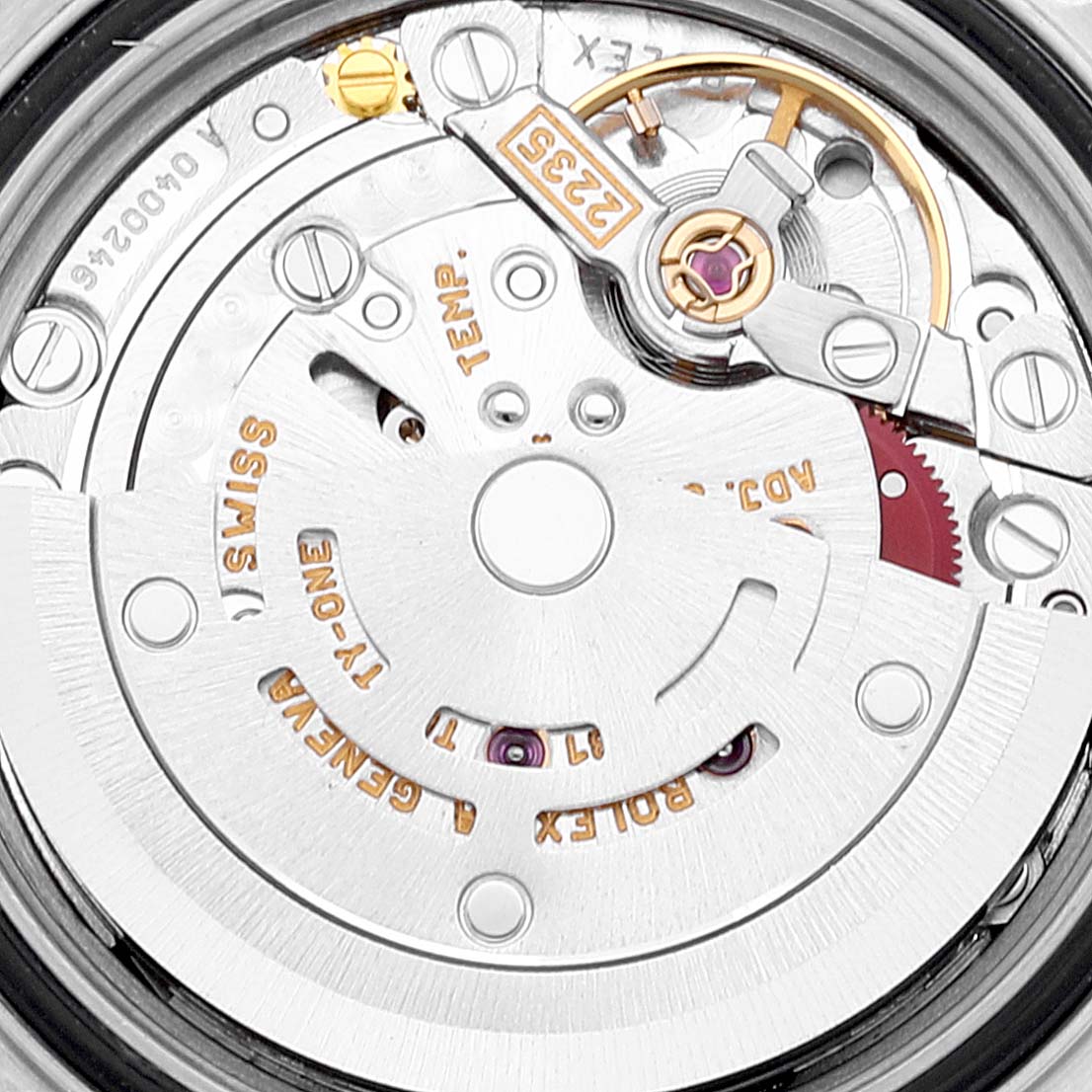 This image shows a close-up of the internal mechanical movement of the Rolex Yacht-Master 169622 Women's Stainless Steel Silver Dial 169622 Women's Stainless Steel Silver Dial watch.