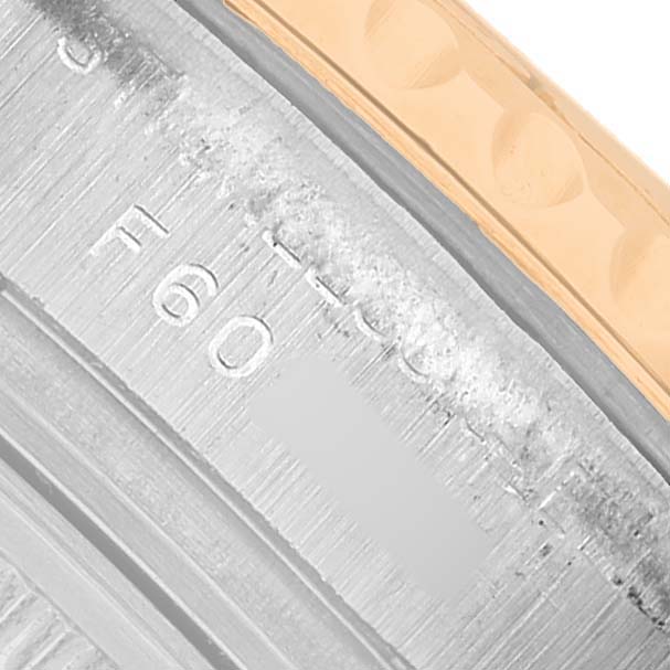 The image shows a close-up of the bezel and edge of the dial on a Rolex Yacht-Master 169623 Women's Steel and Gold (two tone) Champagne Dial watch, focused on the engraved markings.