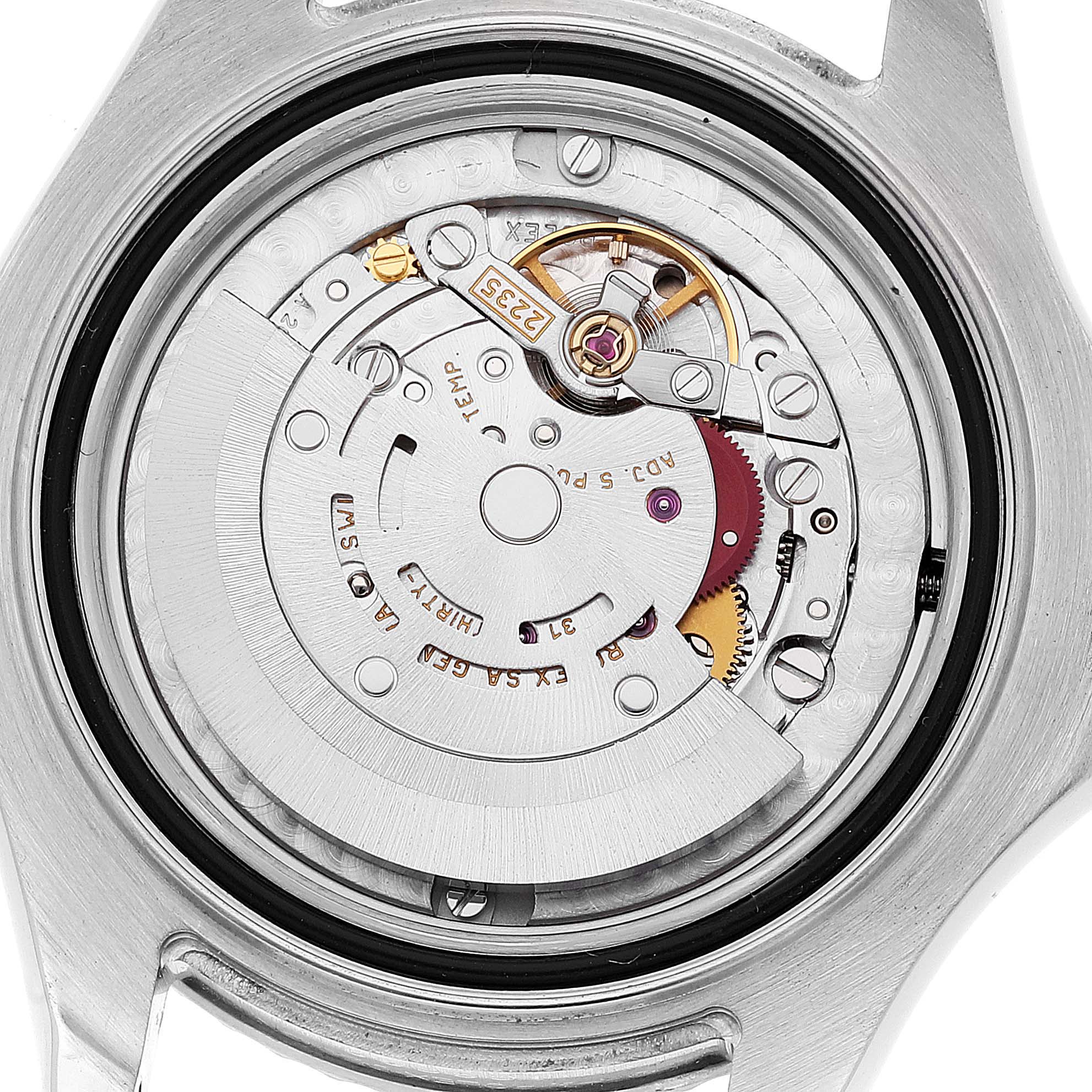 This image shows the inner mechanism of a Rolex Yacht-Master 168622 Men's Stainless Steel Silver Dial 168622 Men's Stainless Steel Silver Dial watch from the case back angle.