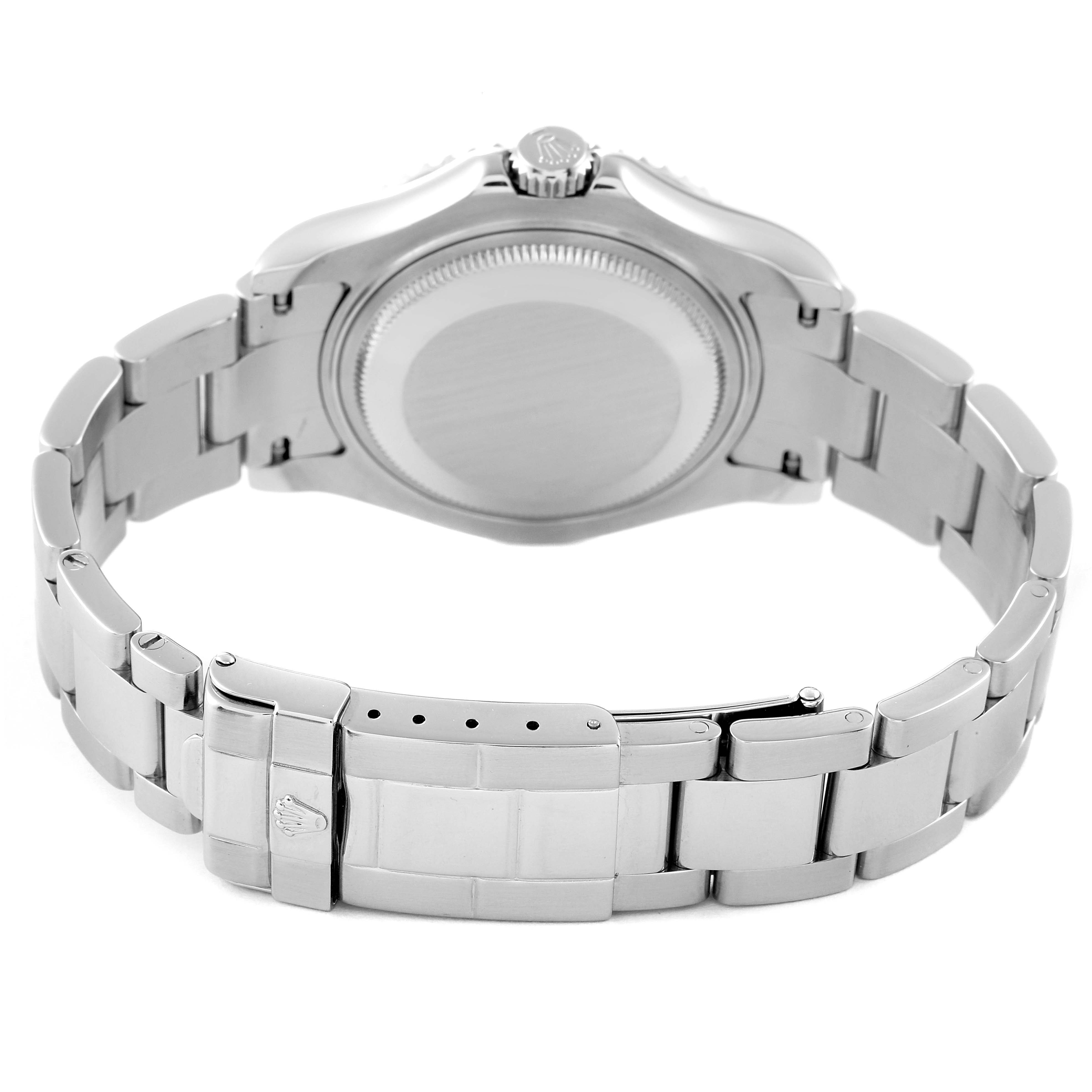 The image shows the back case and full bracelet of a Rolex Yacht-Master 168622 Men's Stainless Steel Silver Dial 168622 Men's Stainless Steel Silver Dial watch from a rear angle.