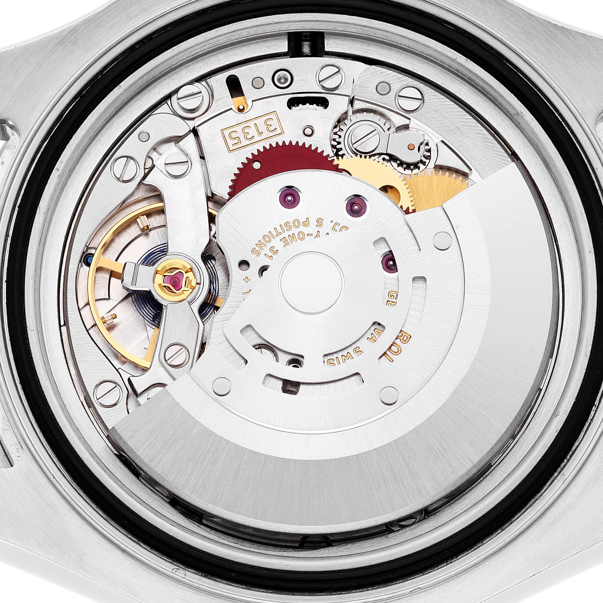 This image shows the inner mechanical movement of the Rolex Yacht-Master 16622 Men's Stainless Steel Silver Dial 16622 Men's Stainless Steel Silver Dial watch at a close-up angle.