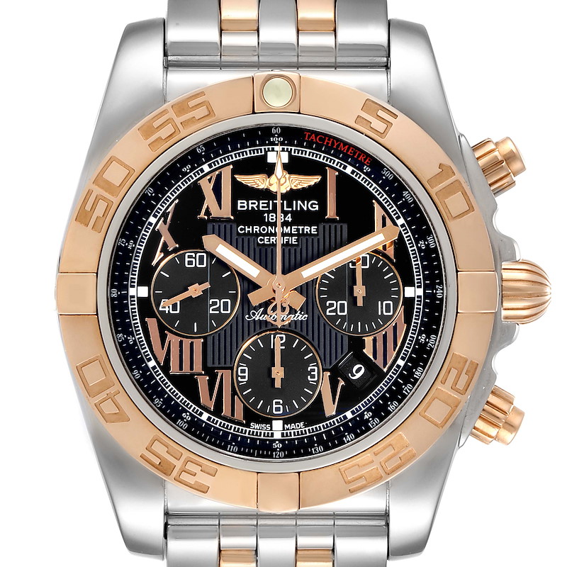 Breitling Chronomat Evolution Black Dial Steel Rose Gold Mens Watch CB0110 SwissWatchExpo