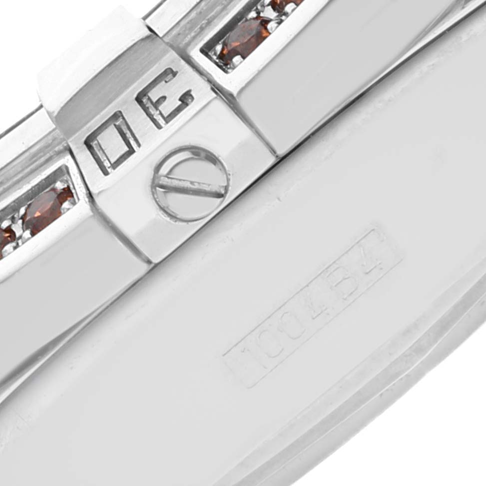 Close-up of the clasp and part of the bracelet for a Breitling A71356 Women's Stainless Steel Brown Dial A71356 Women's Stainless Steel Brown Dial Galactic Bronze Dial Diamond Bezel Steel Ladies Watch A71356.