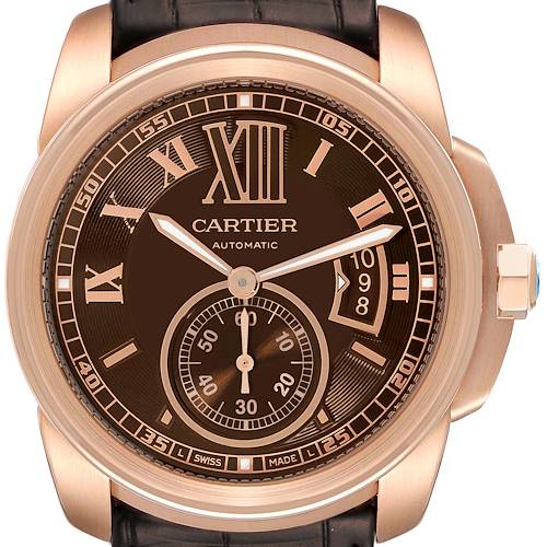 Photo of Cartier Calibre Rose Gold Brown Dial Automatic Mens Watch W7100007