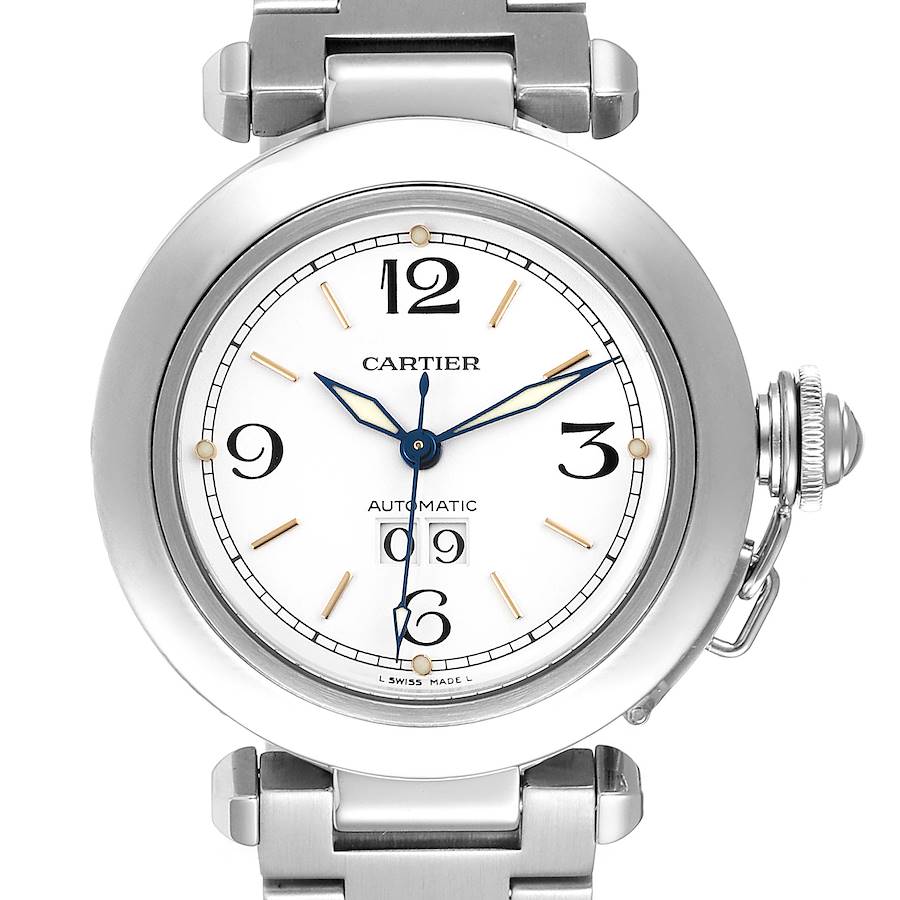 Cartier Pasha C Midsize White Dial Steel Unisex Watch W31044M7 Papers SwissWatchExpo