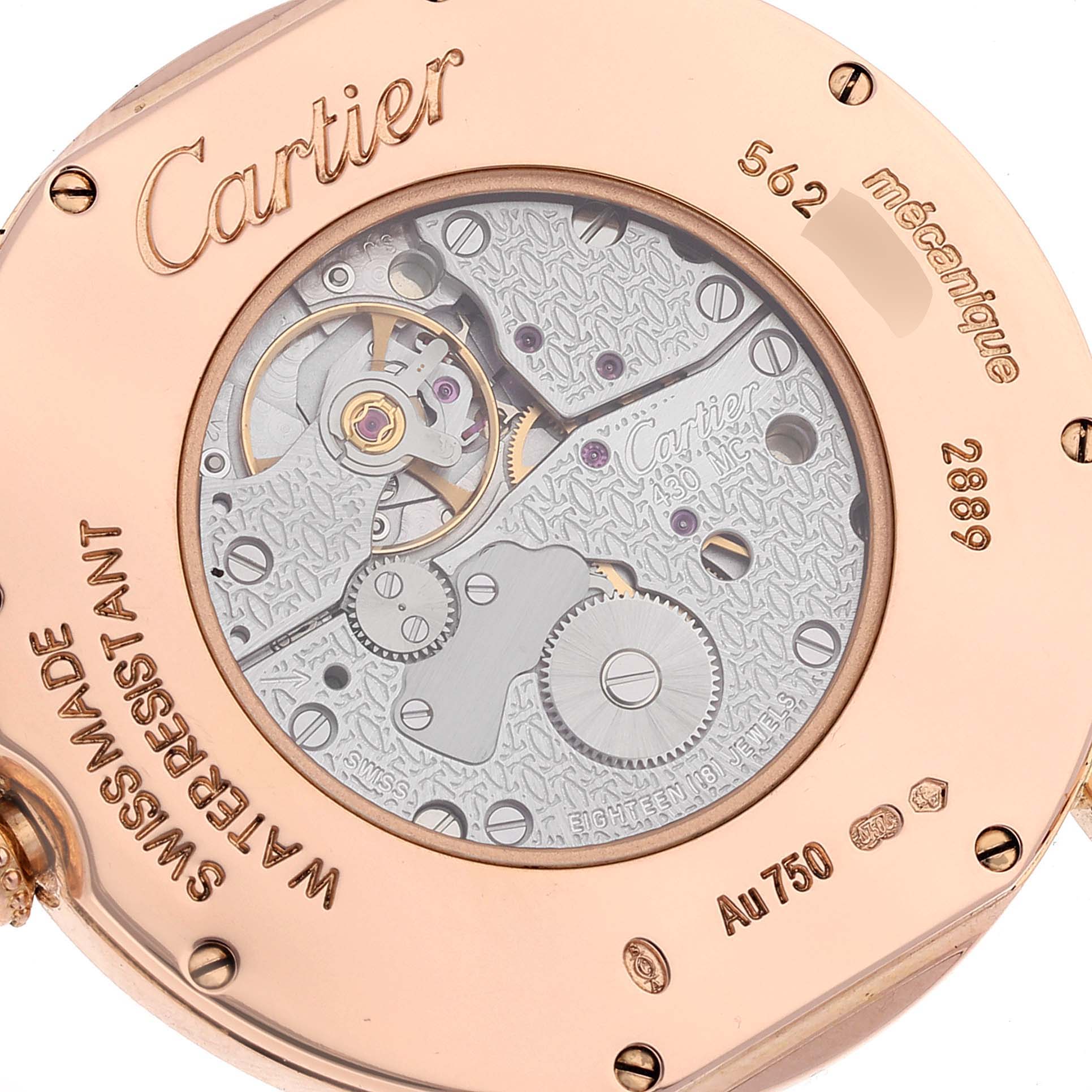 This image shows the back case and mechanical movement parts of a Cartier Ronde W6800251 Men's Rose Gold Silver Dial W6800251 Men's Rose Gold Silver Dial watch.