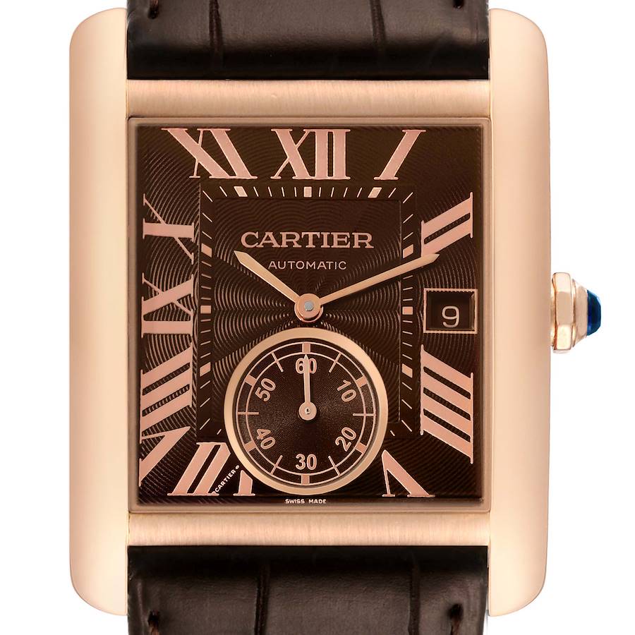Cartier Tank MC Rose Gold Brown Dial Brown Strap Mens Watch W5330002 SwissWatchExpo